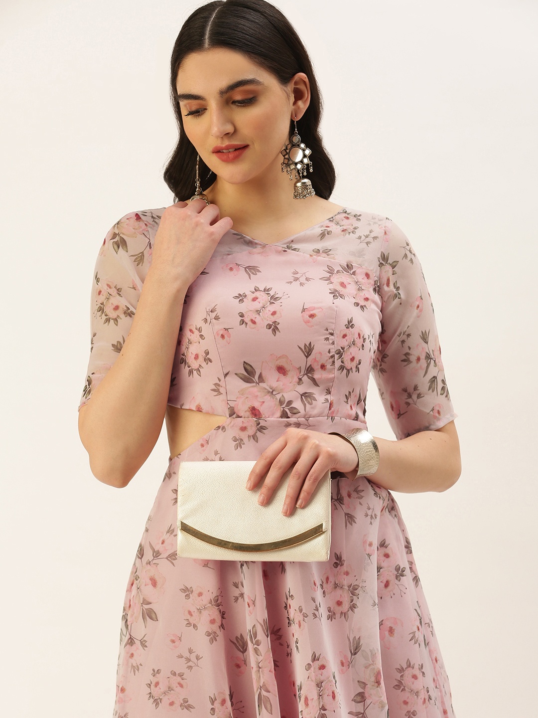 

Ethnovog Ready To Wear Pink Digital Print Organza Gown