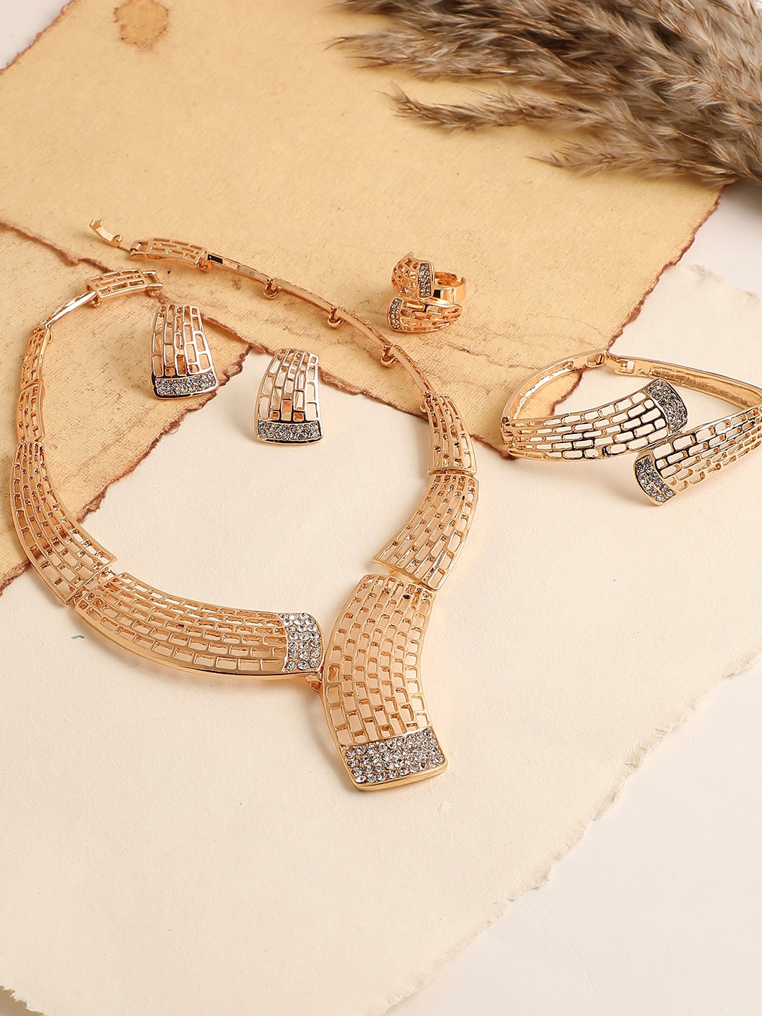 

SOHI Gold-Plated White Stone- Studded Jewellery Set