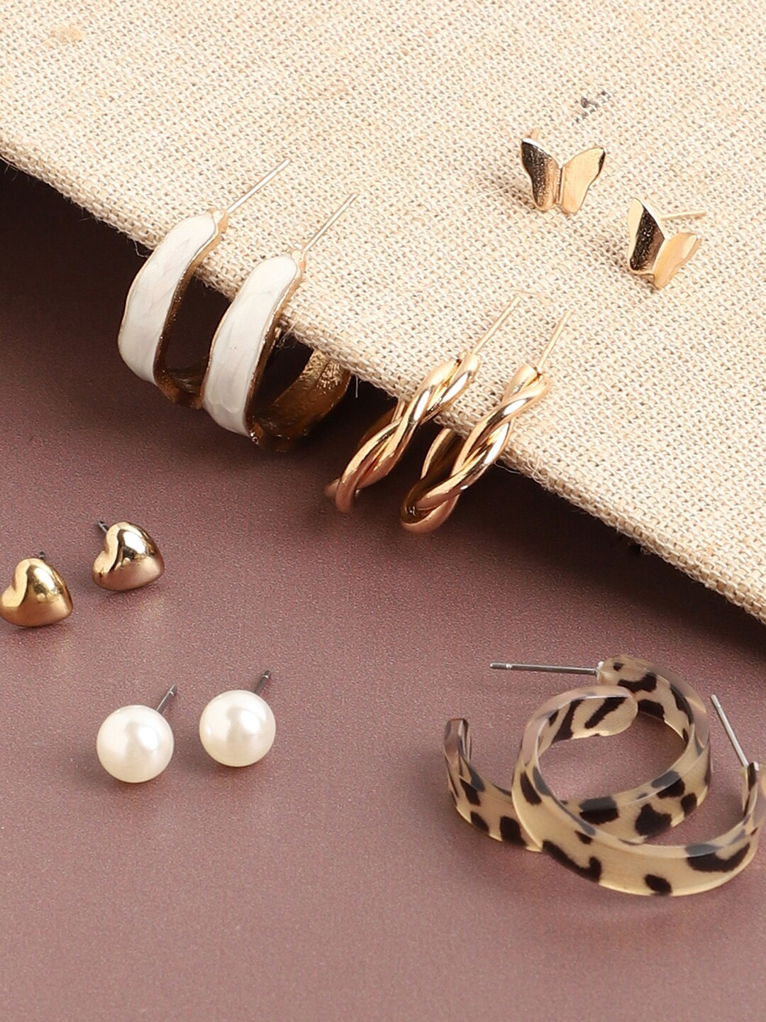 

SOHI Set of 6 Gold-Toned & White Gold-Plated Contemporary Studs Earrings