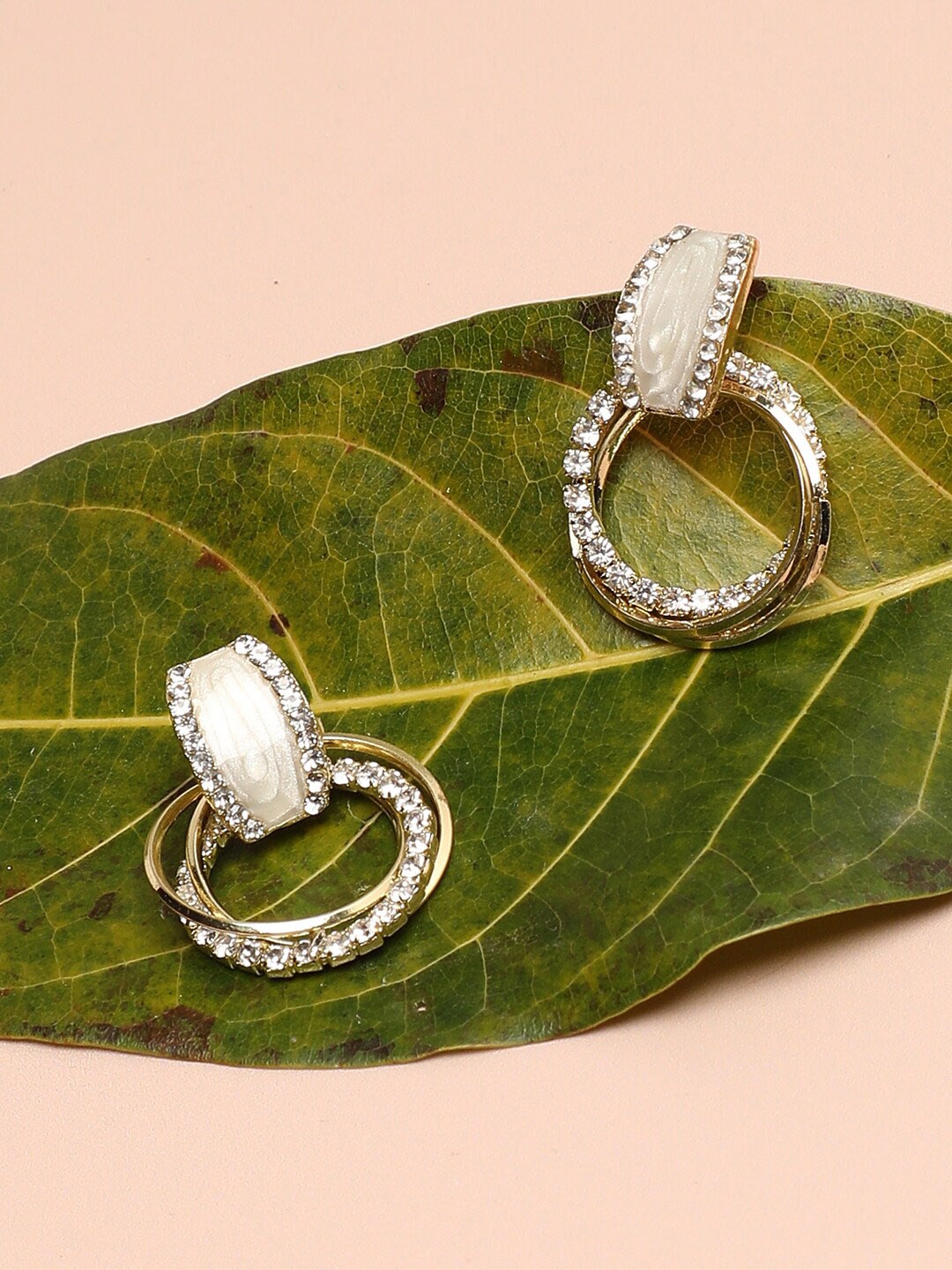 

SOHI White & Silver-Plated Circular Drop Earrings
