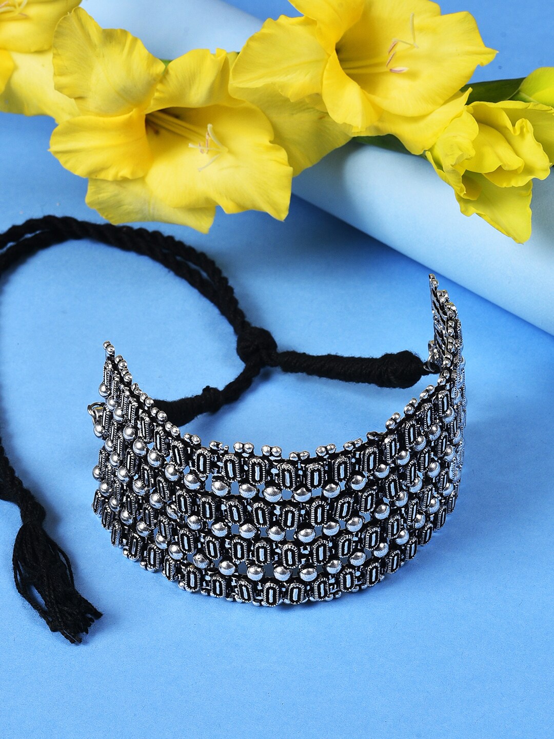 

SOHI Silver-Toned & Black Silver-Plated Necklace