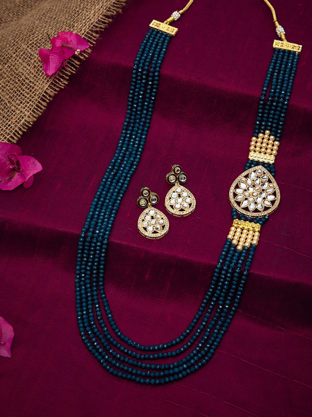 

SOHI Women Gold-Plated Blue AD Stone-Studded Jewellery Set