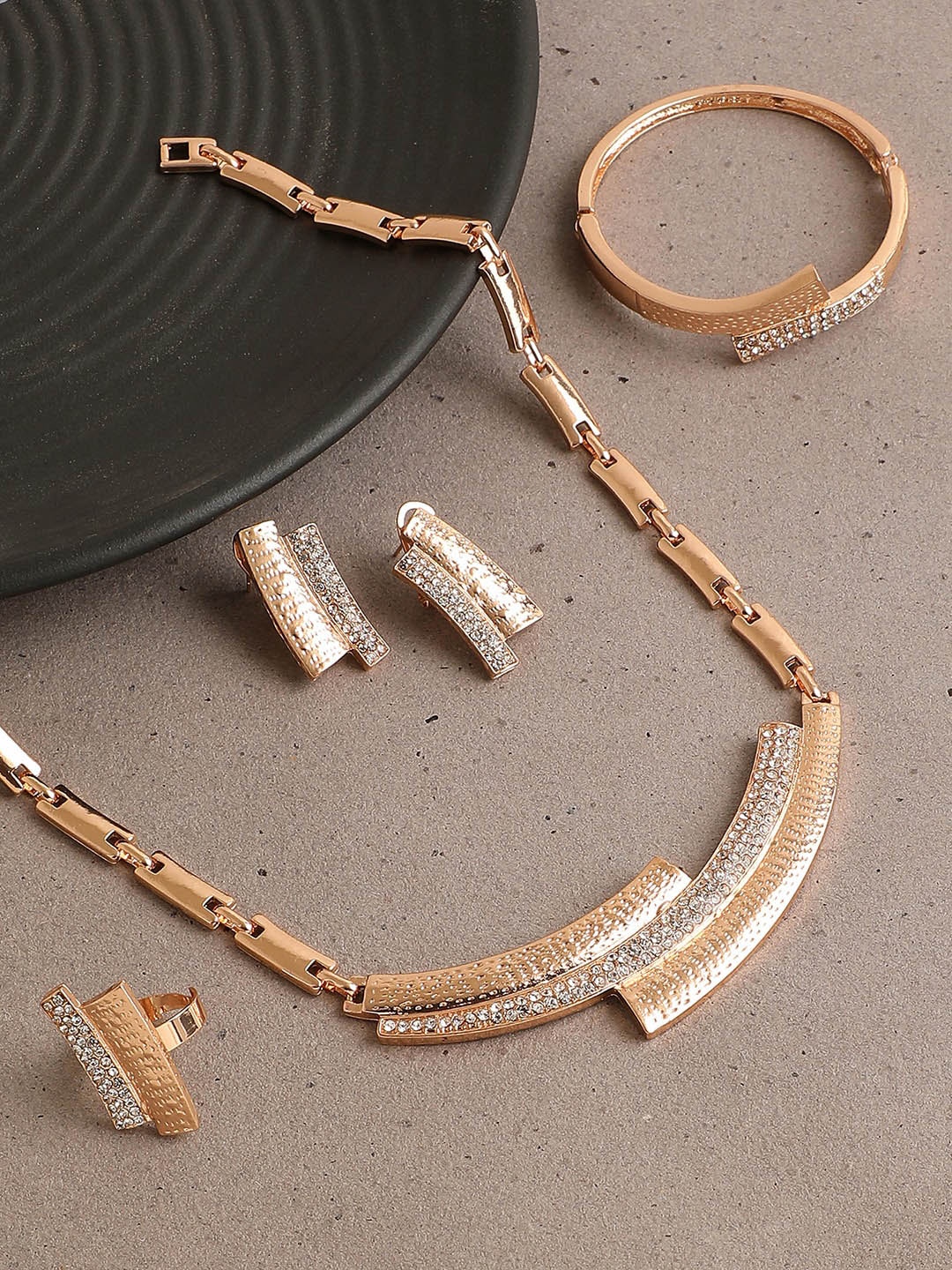 

SOHI Gold-Plated & White Stone-Studded Jewellery Set