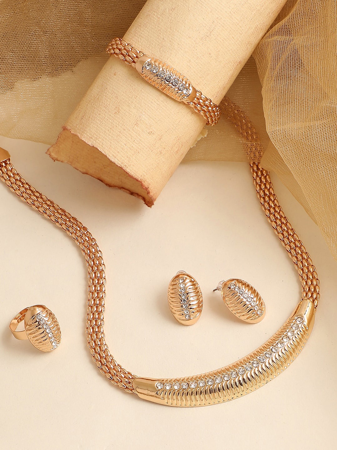 

SOHI Gold-Plated White Stone Studded Jewellery Set