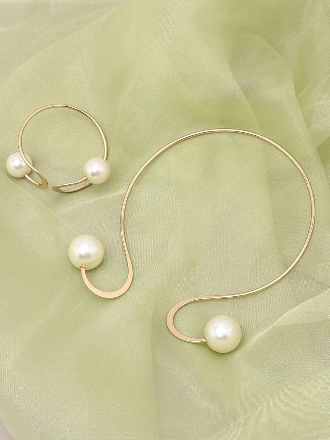 

SOHI Women Gold-Plated & Toned White Artificial Beads Studded Jewellery Set