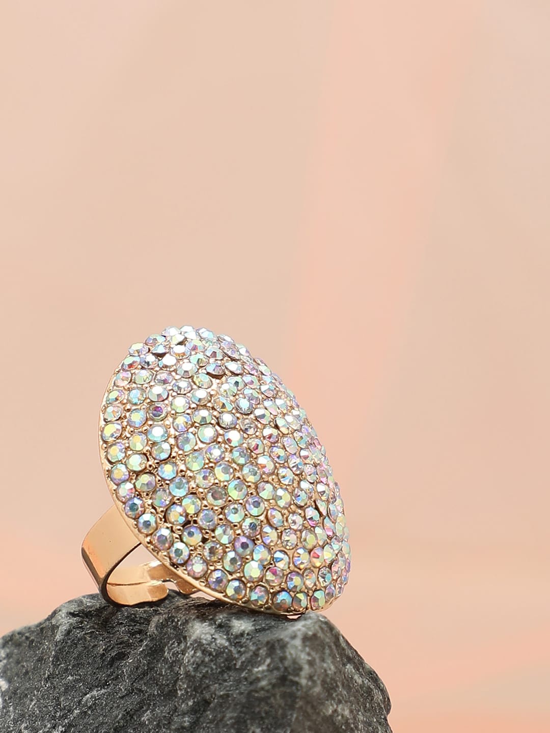 

SOHI Gold-Plated White Stone Studded Adjustable Ring