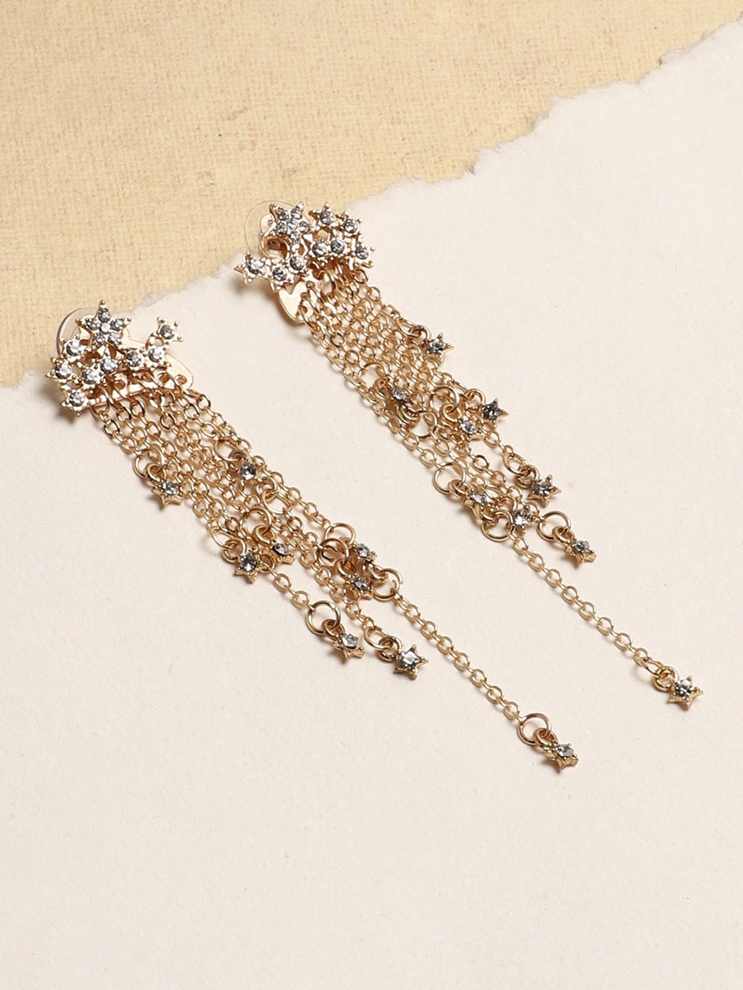

SOHI Gold-Toned & White Gold-Plated Stone Studded Contemporary Drop Earrings