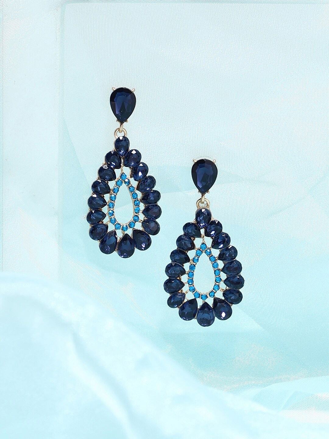 

SOHI Blue Stone Studded Teardrop Shaped Drop Earrings