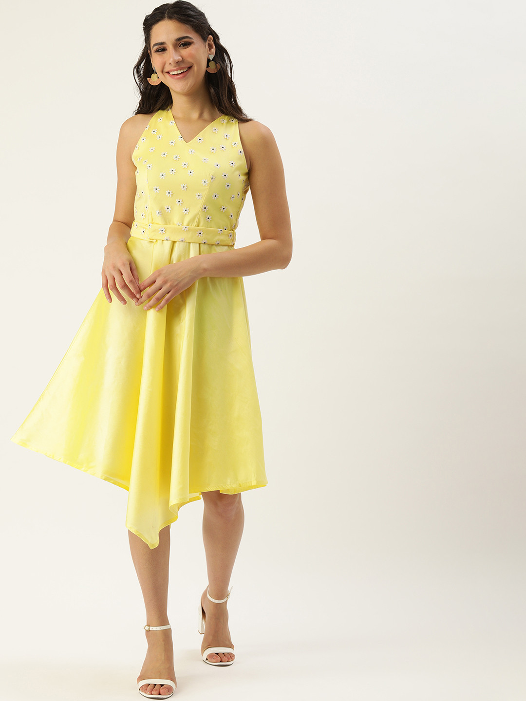 

Ethnovog Yellow Floral Fit Flare Dress