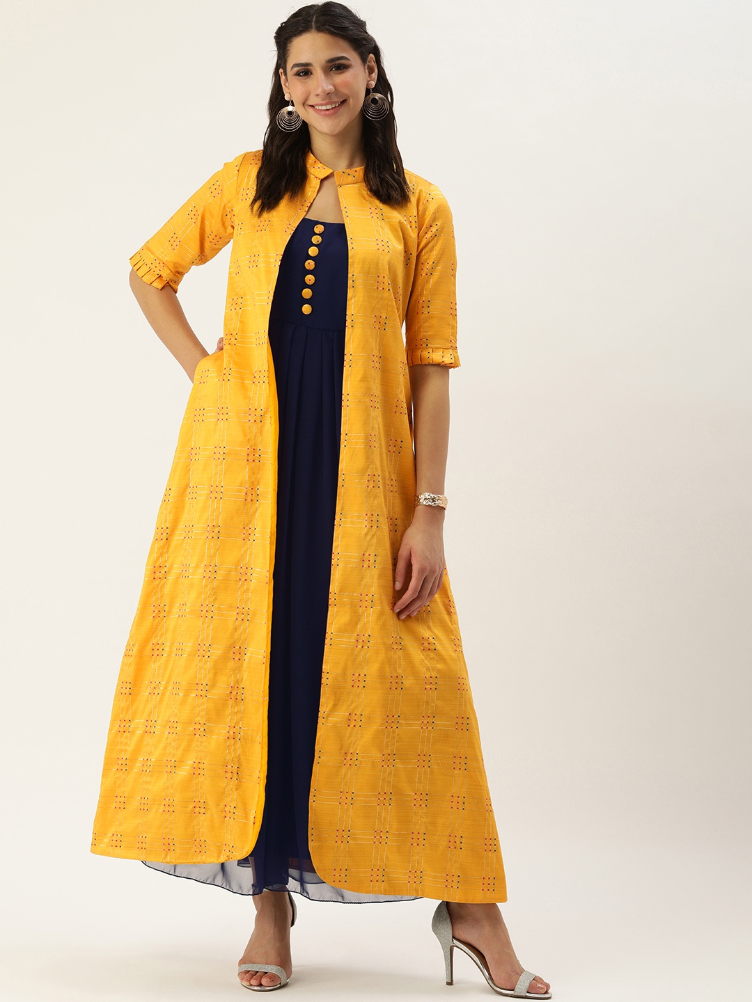 

Ethnovog Navy Blue Georgette Maxi Dress