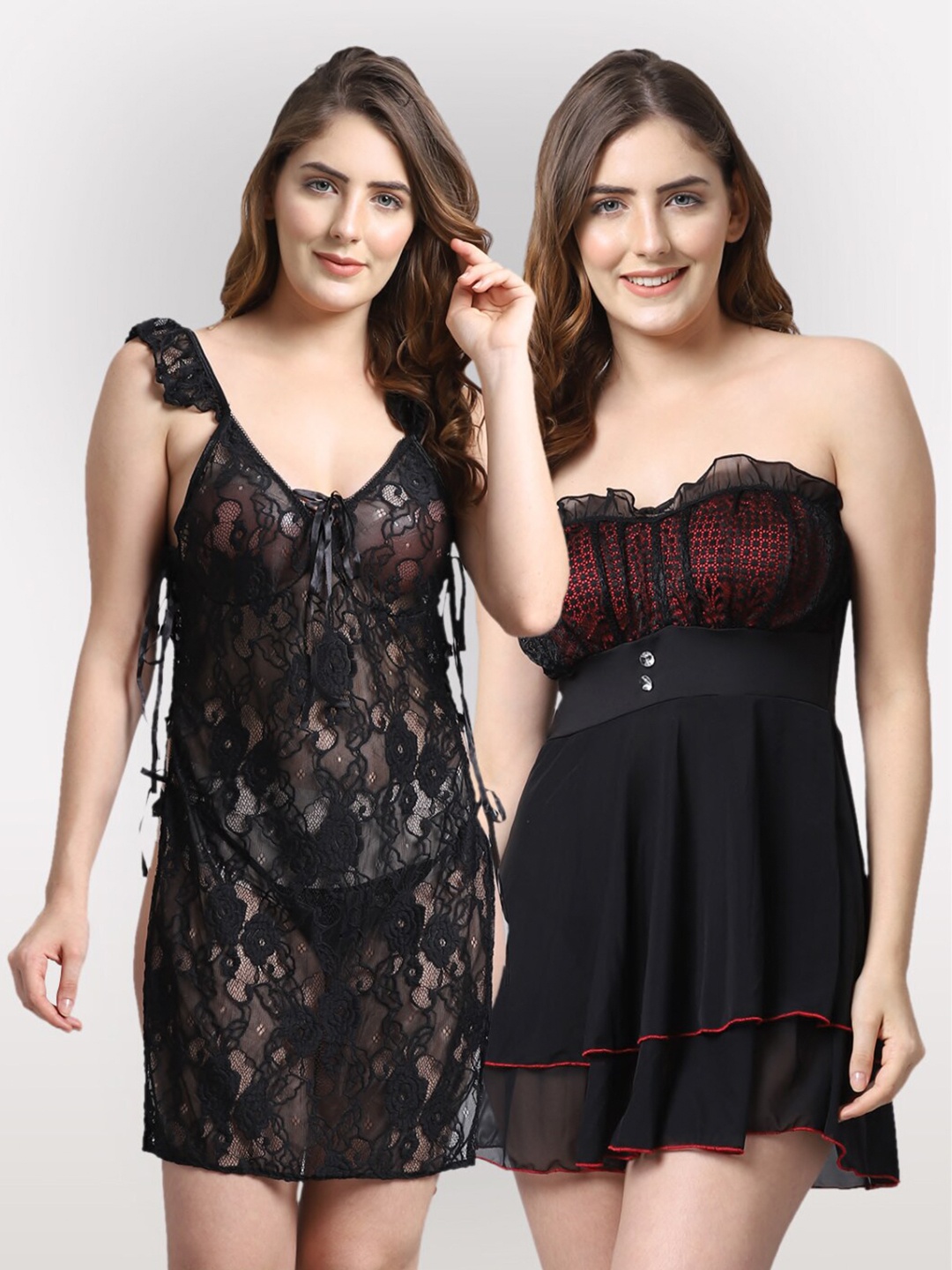 

Shararat Black & Red Set Of 2 Lace Baby Doll