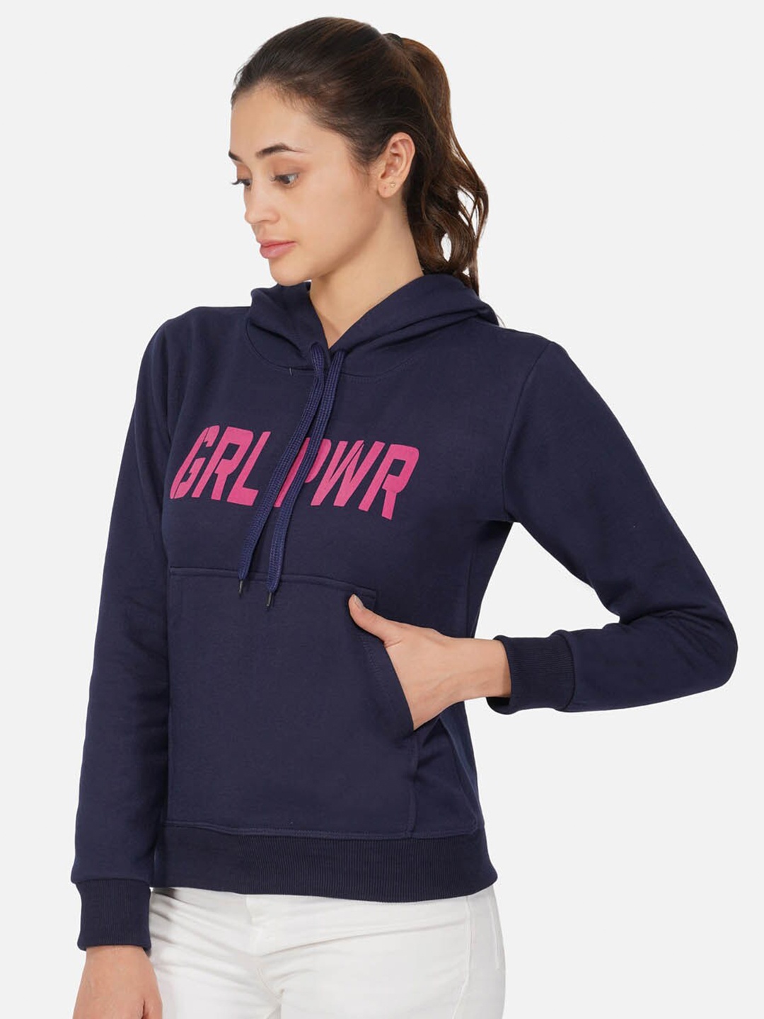 

NEU LOOK FASHION Women Navy Blue Printed Hooded Pullover
