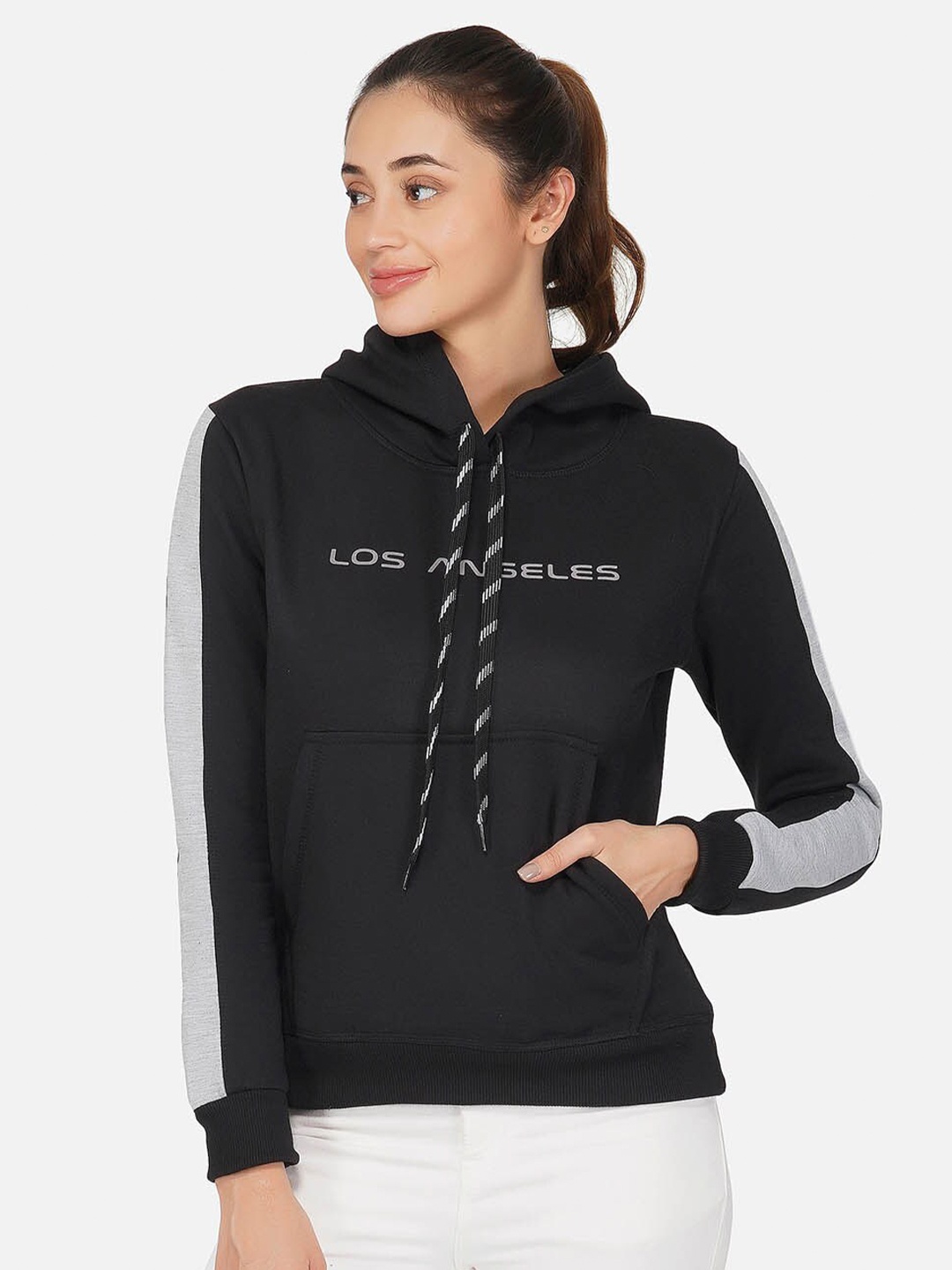 

NEU LOOK FASHION Women Black Printed Hooded Pullover