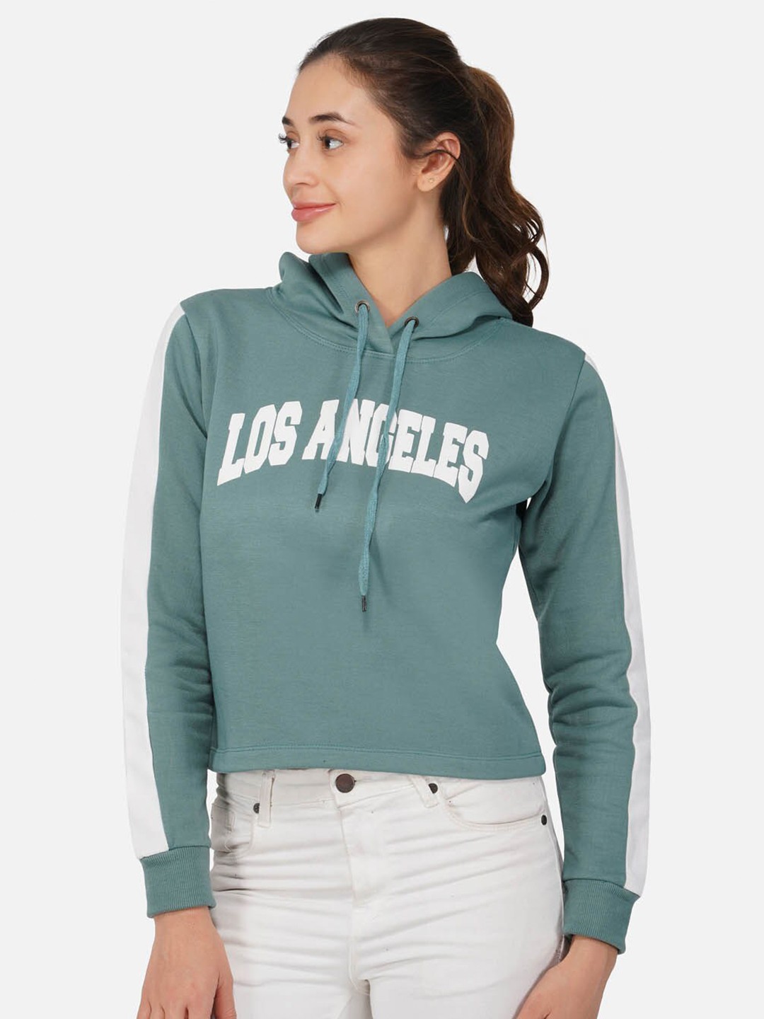 

NEU LOOK FASHION Women Green Printed Hooded Pullover