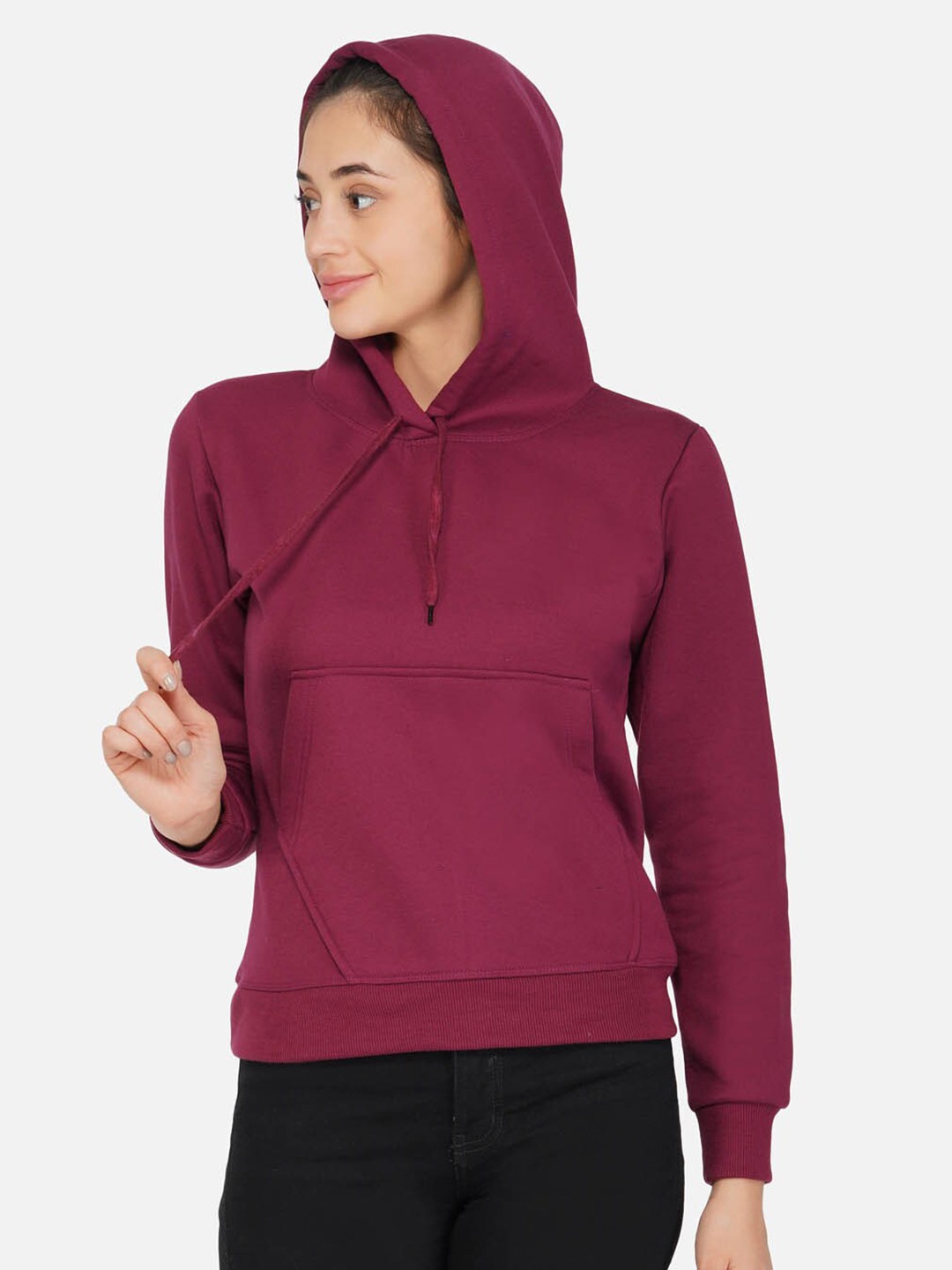 

NEU LOOK FASHION Women Burgundy Hooded Pullover