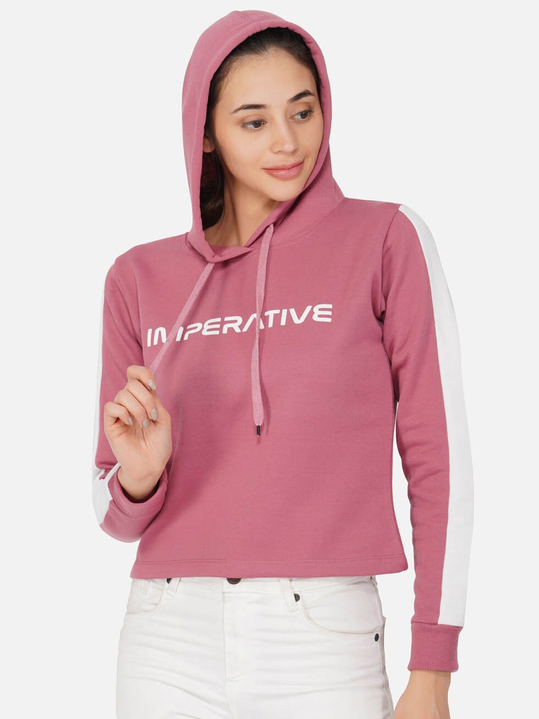 

NEU LOOK FASHION Women Pink Printed Hooded Sweatshirt