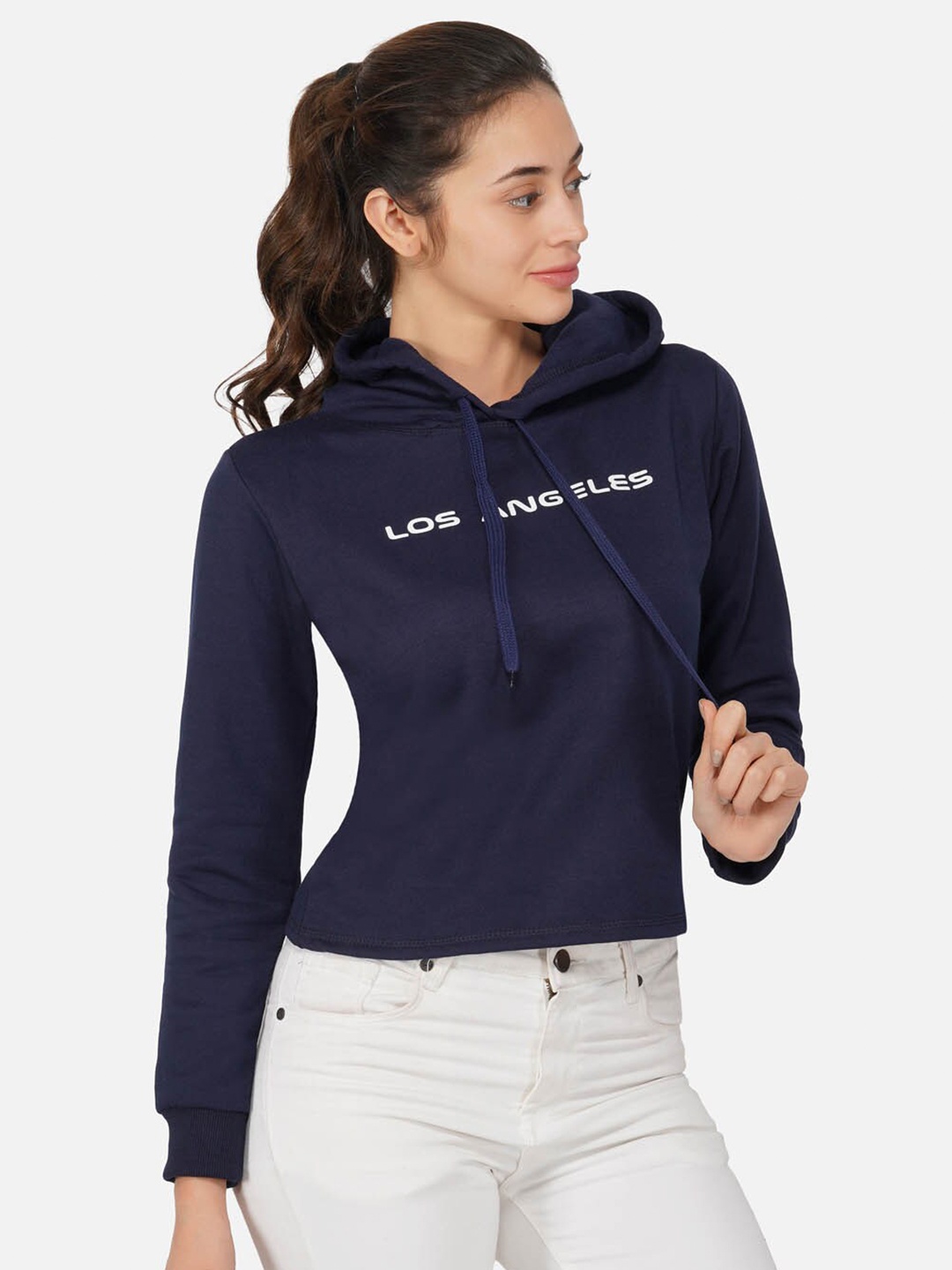 

NEU LOOK FASHION Women Navy Blue Printed Hooded Sweatshirt