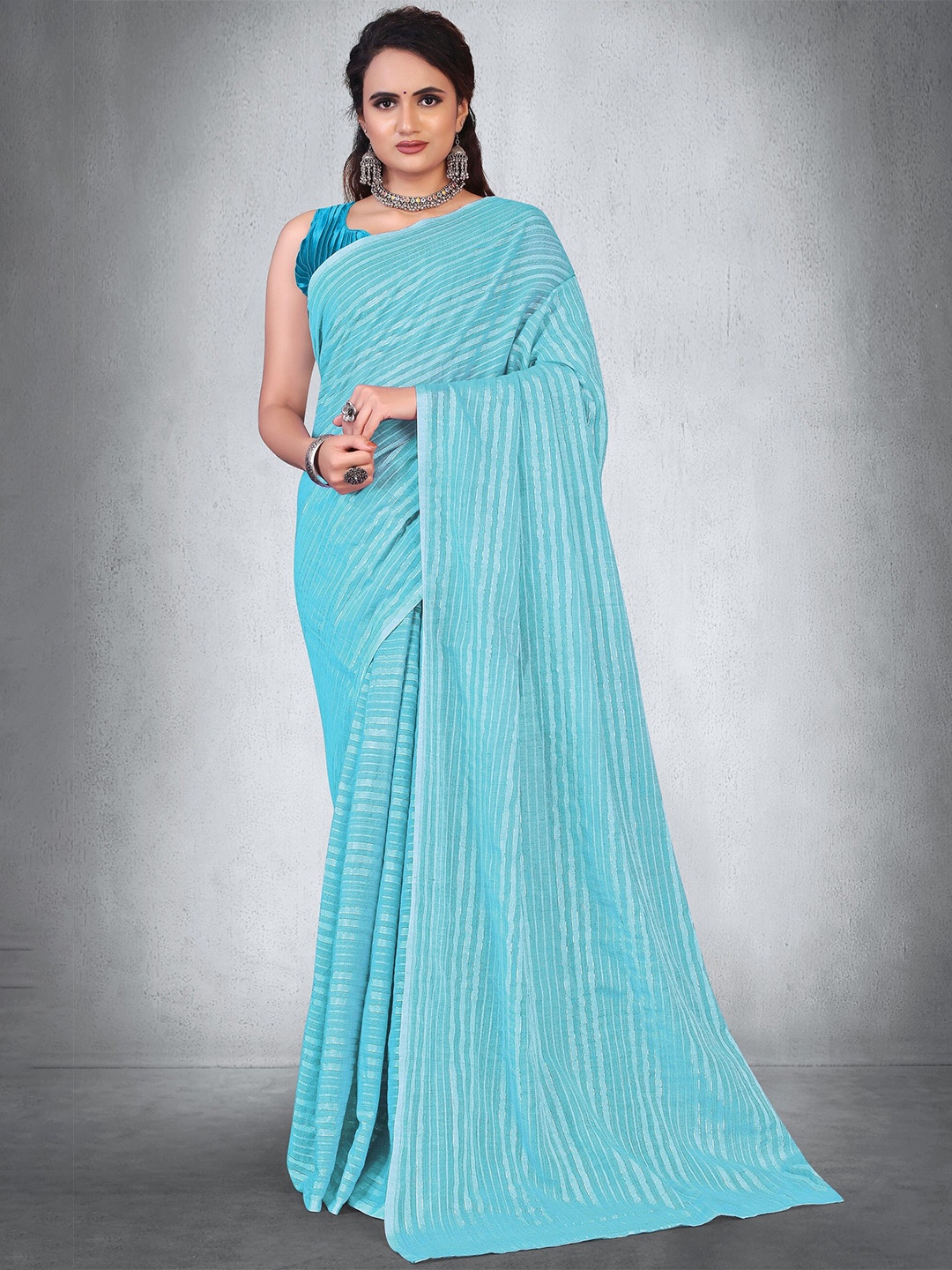 

BAPS Blue Striped Chanderi Saree