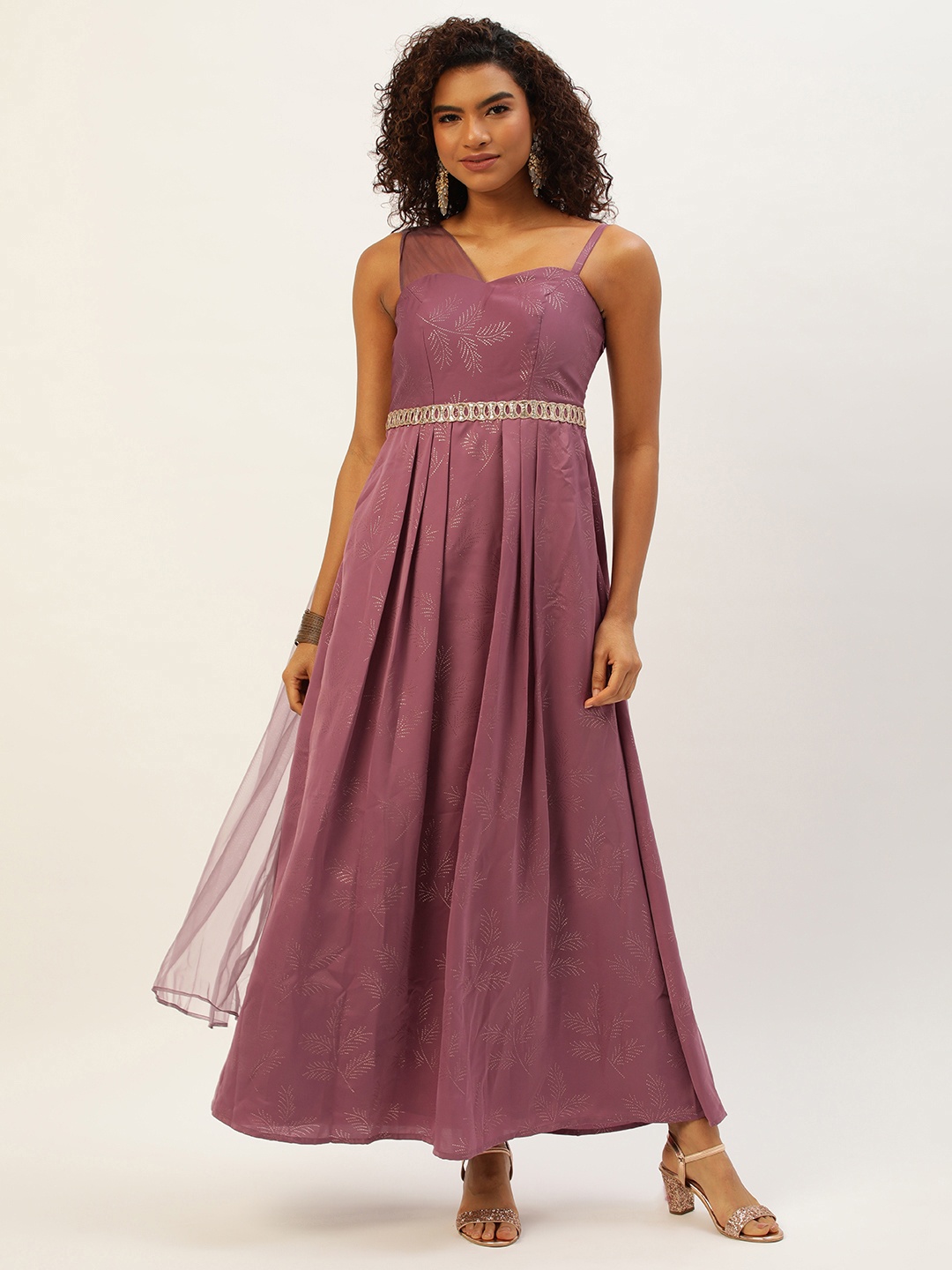 

Ethnovog Floral One Shoulder Belted Satin Maxi Dress, Mauve