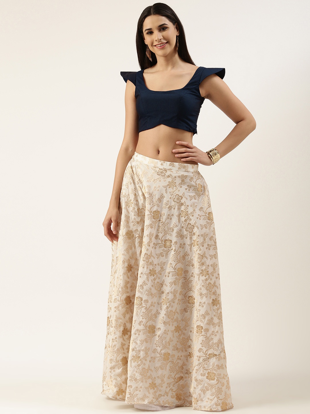 

Ethnovog Navy Blue White Ready to Wear Lehenga Choli
