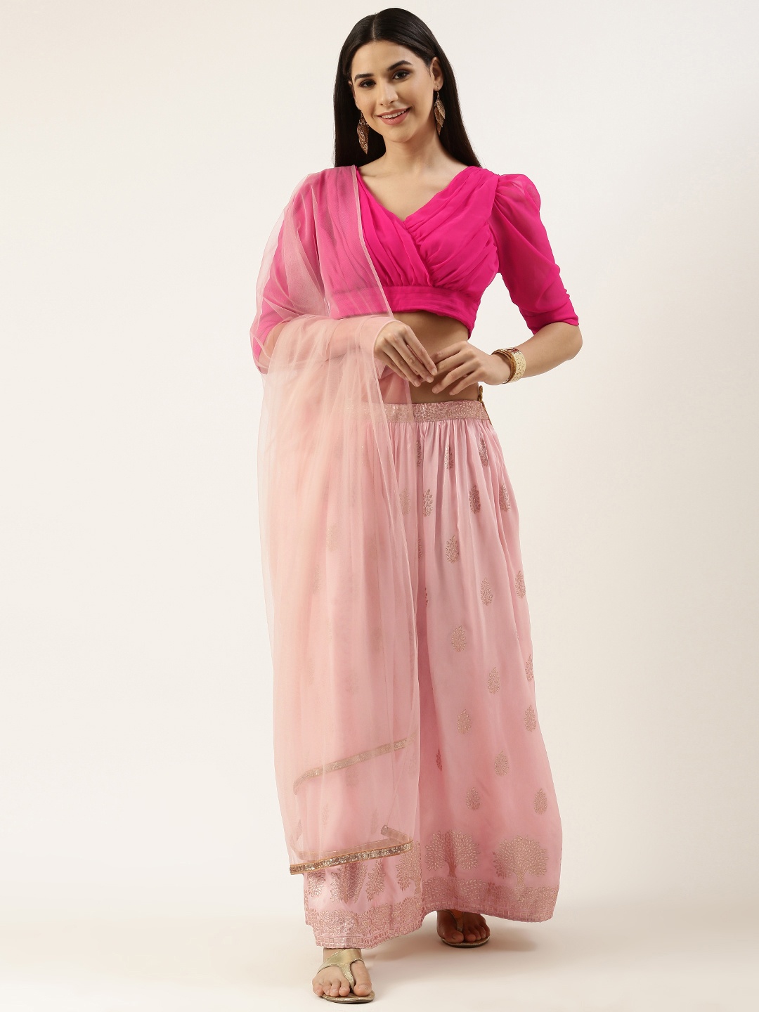 

Ethnovog Pink Ready to Wear Lehenga Blouse With Dupatta