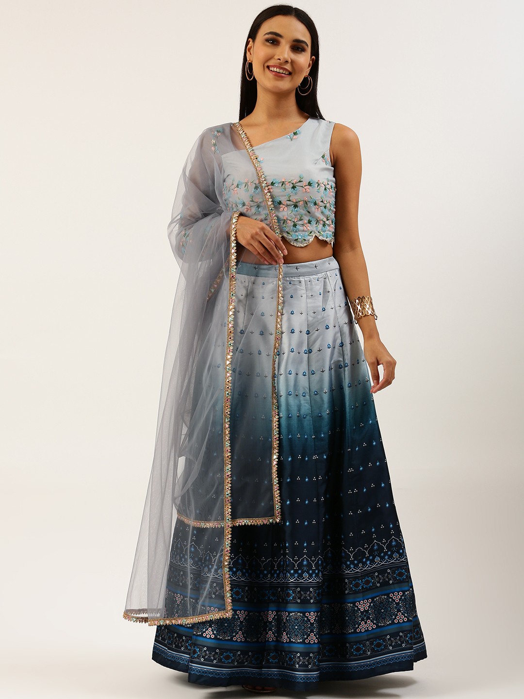 

Ethnovog Blue Dyed Sequinned Ready to Wear Lehenga Blouse With Dupatta
