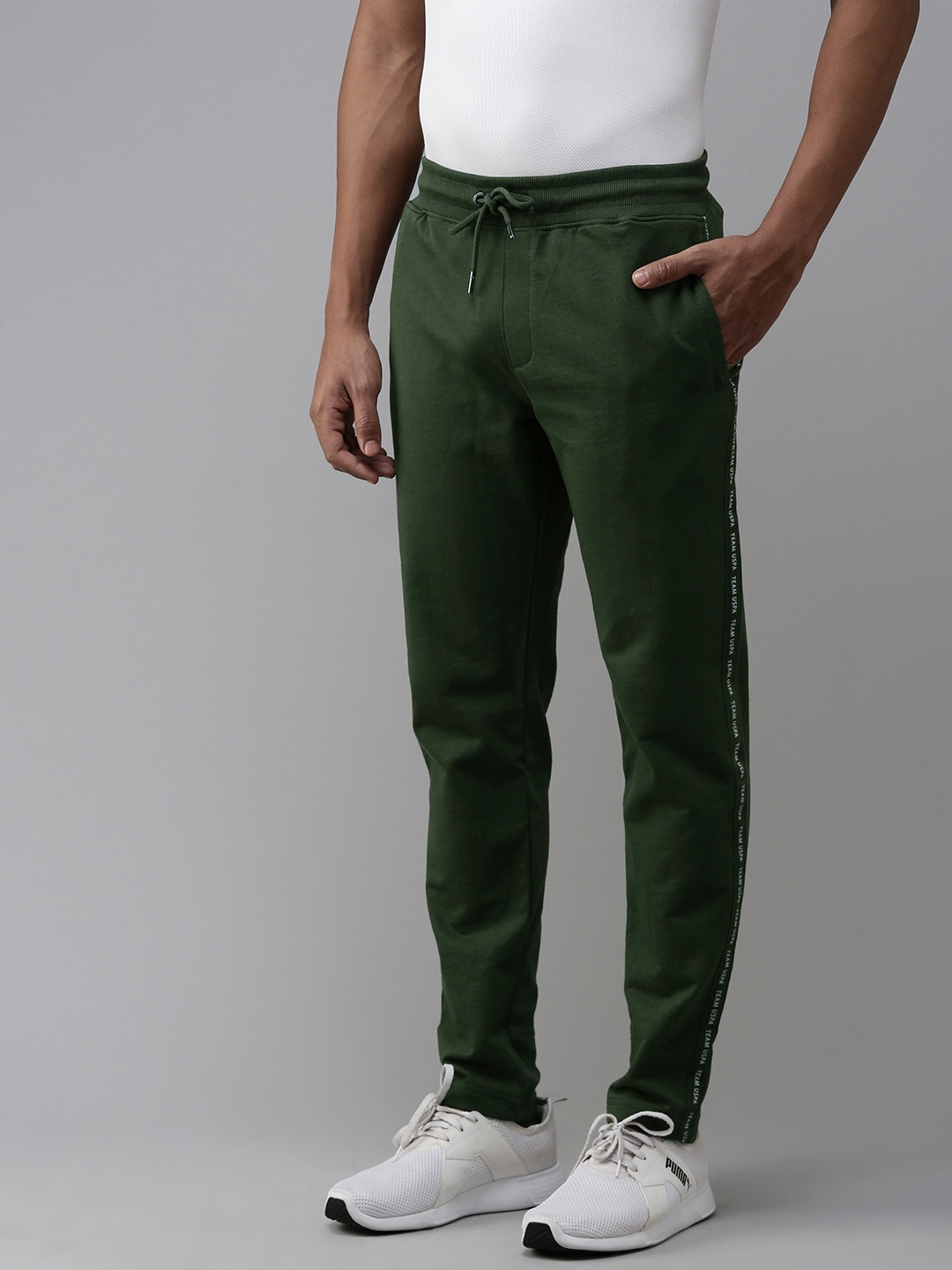 

U.S. Polo Assn. Denim Co. Men Solid With Side Taping Detail Regular Mid Rise Track Pants, Olive