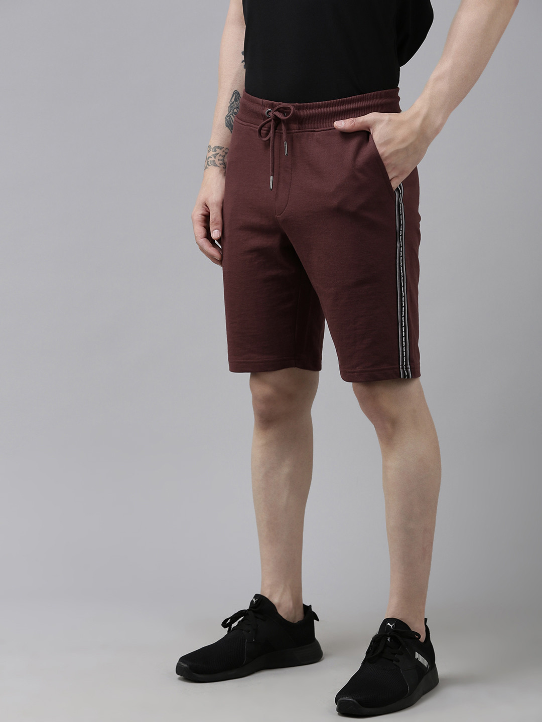

U.S. Polo Assn. Denim Co. Men Solid Mid-Rise Knitted Shorts With Side Taping Detail, Burgundy