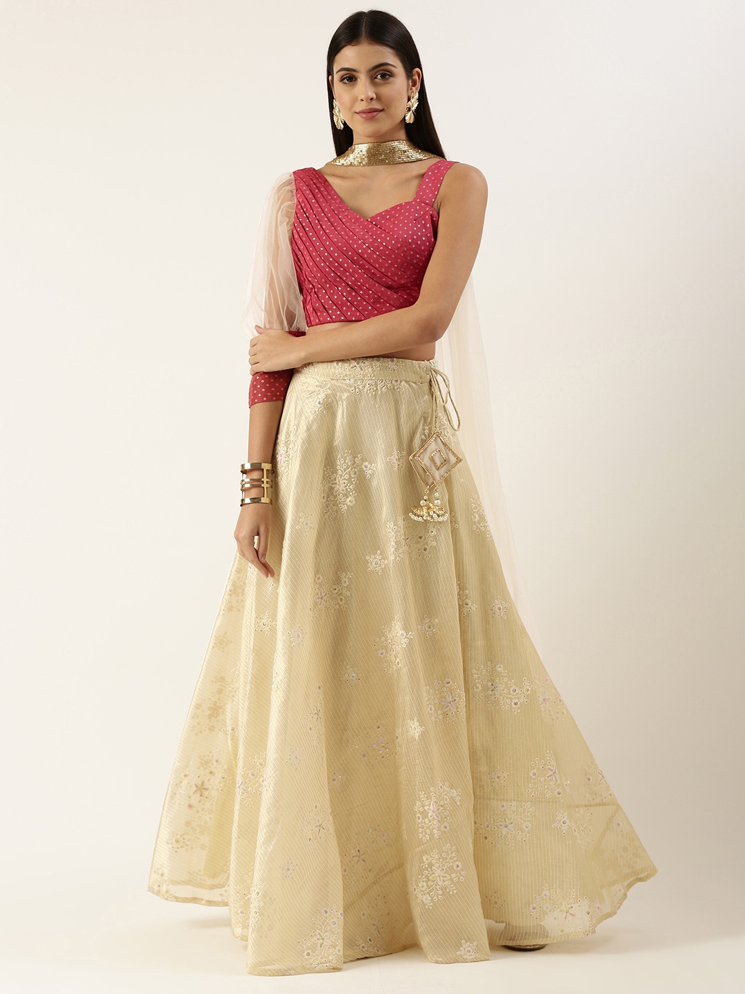 

Ethnovog Printed Sequinned Ready to Wear Lehenga Blouse With Dupatta, Maroon