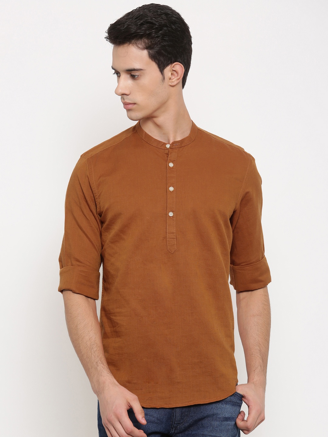 

Lombard Men Rust Orange Solid Straight Short Kurta