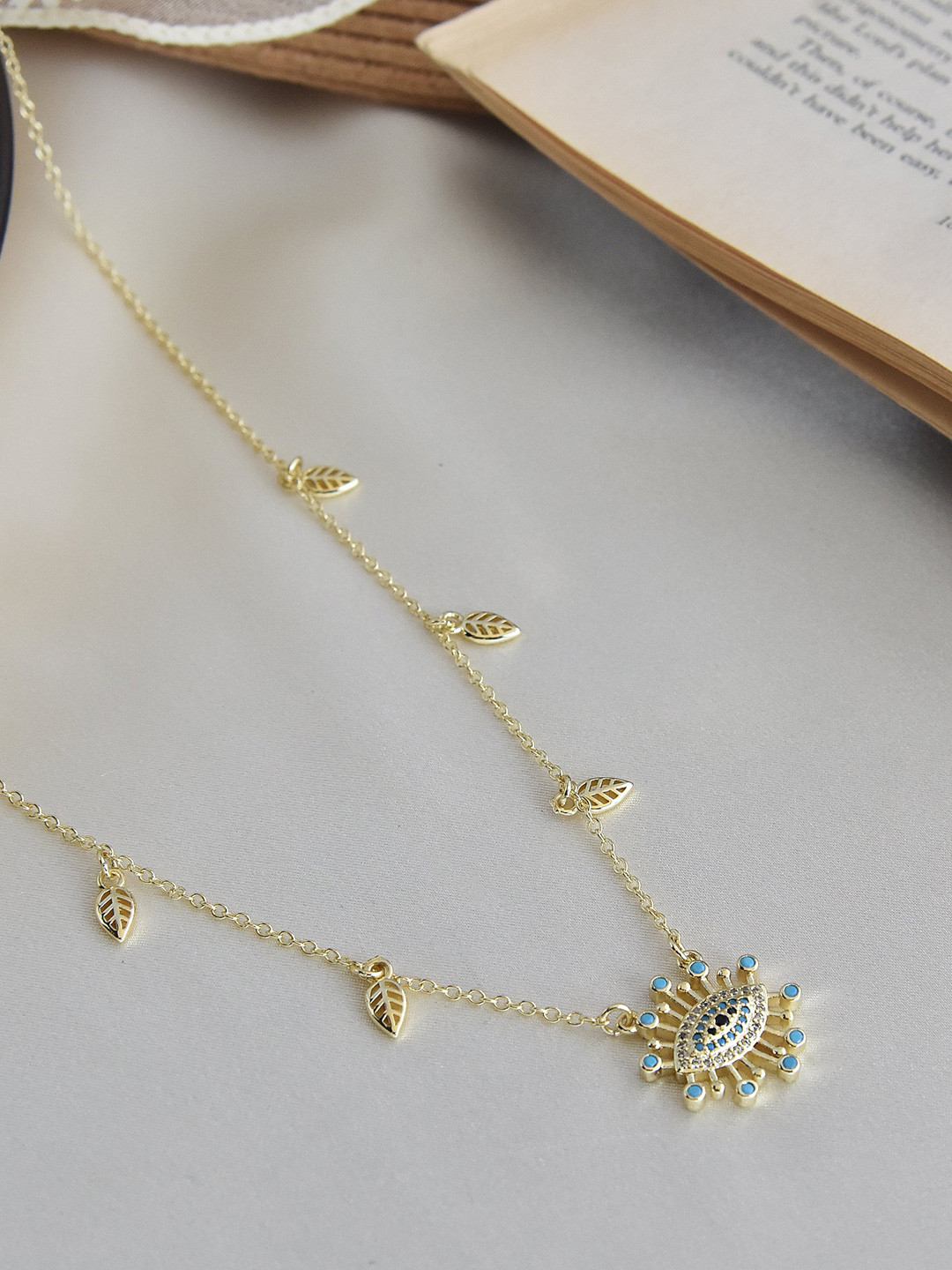 

Klissaa Gold-Plated & Blue Brass Necklace