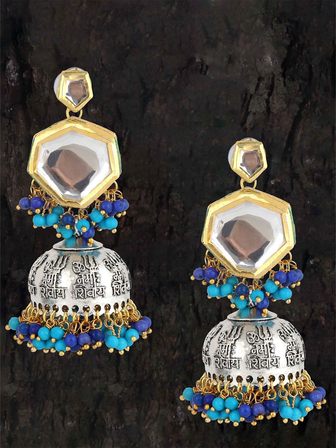 

LUCKY JEWELLERY Silver-Toned & Gold-Toned 18K Gold-Plated Dome Shaped Jhumkas Earrings