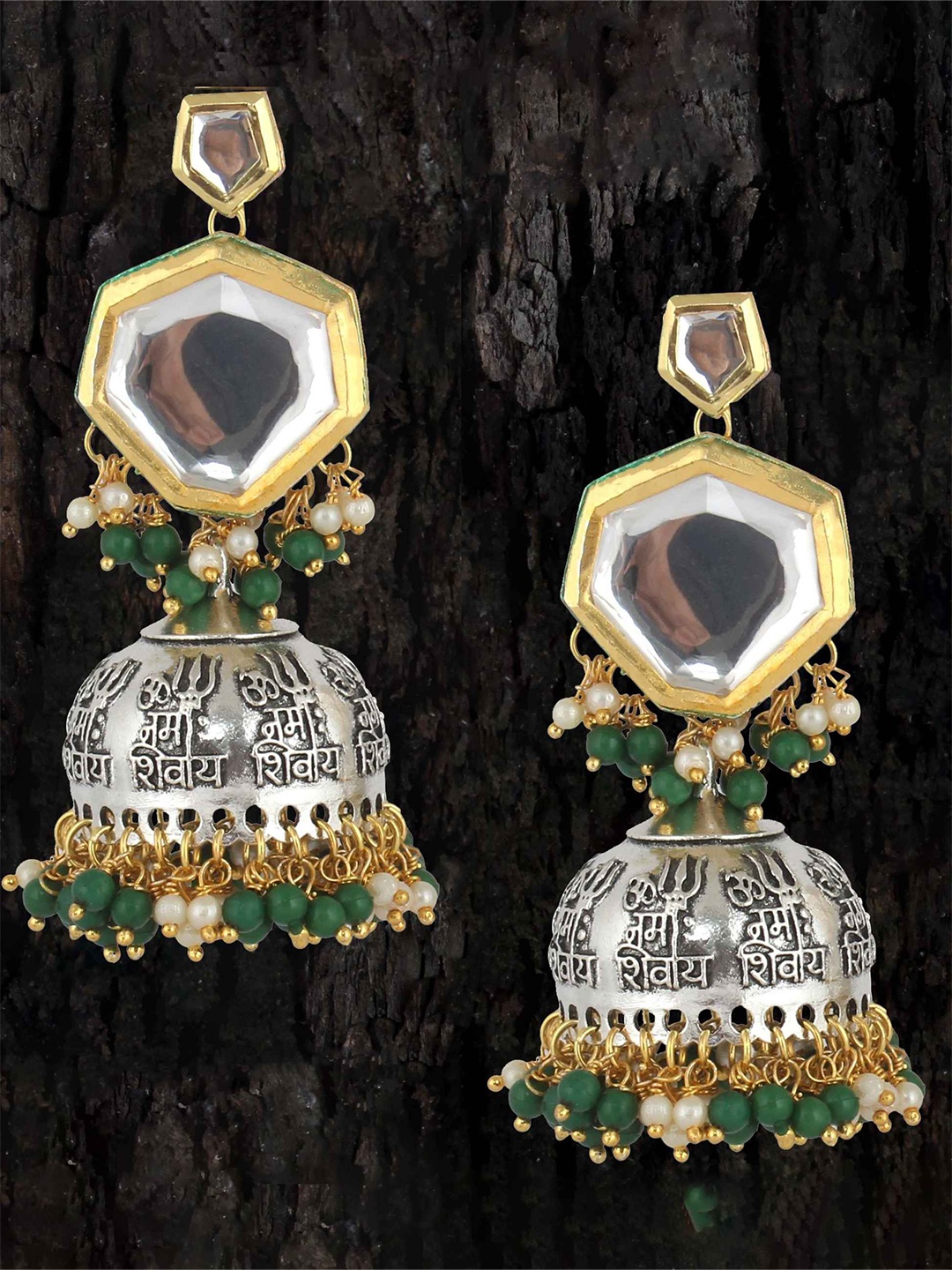 

LUCKY JEWELLERY Silver-Toned & Gold-Toned 18K Gold-Plated Dome Shaped Jhumkas Earrings