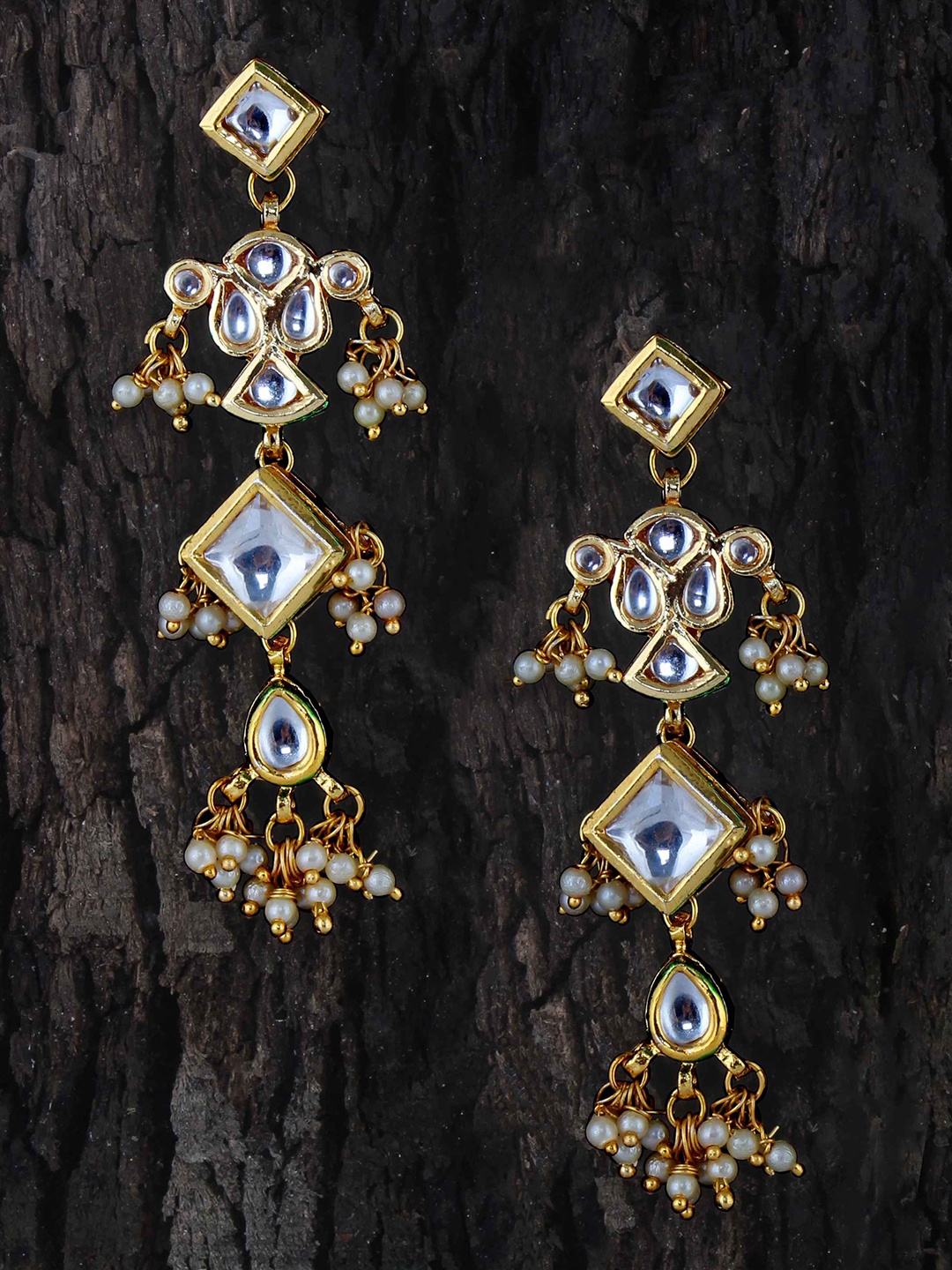

LUCKY JEWELLERY White & Gold-Toned 18K Gold-Plated Geometric Drop Earrings