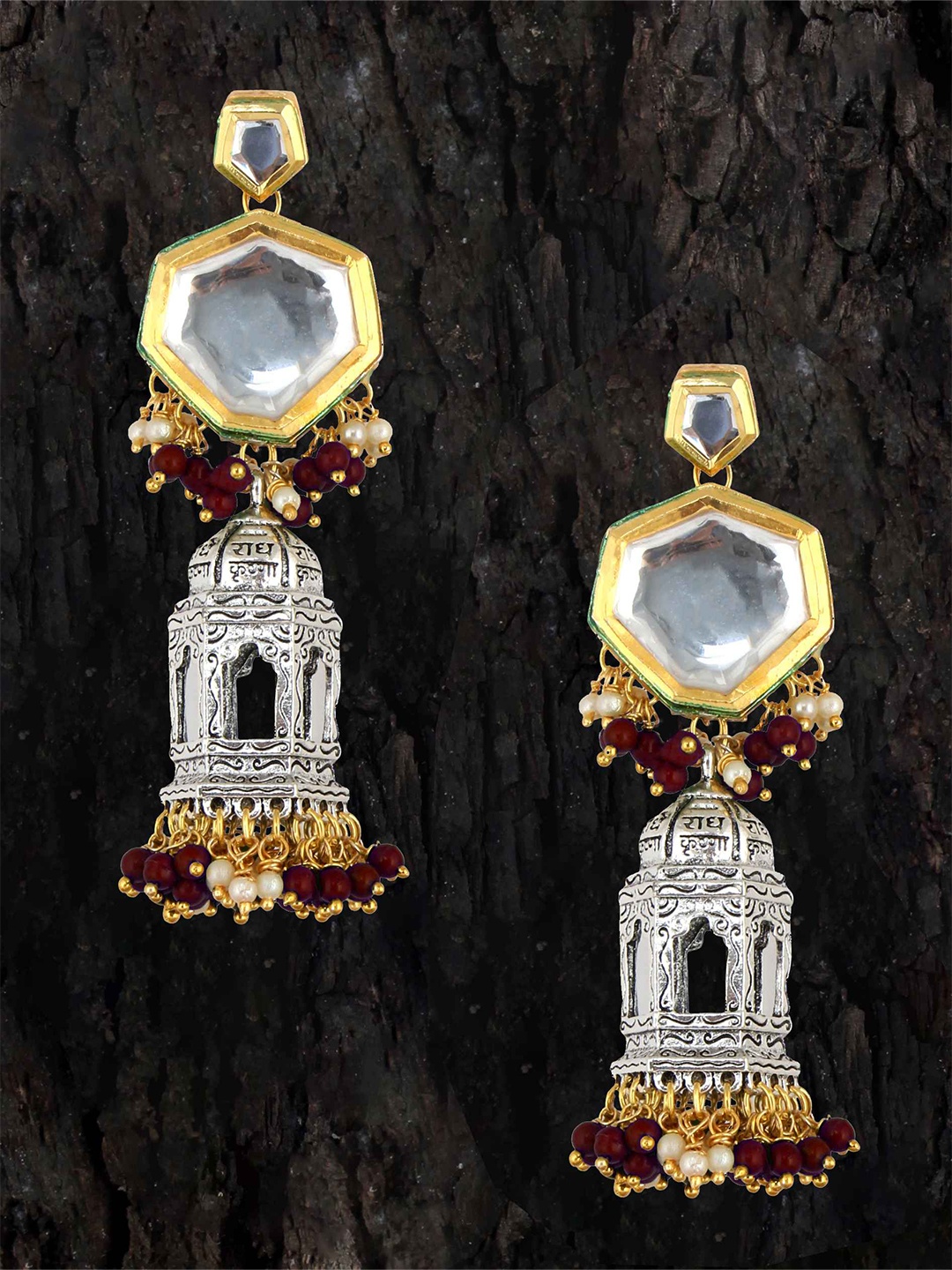 

LUCKY JEWELLERY Silver-Toned & Gold-Toned 18K Gold-Plated Dome Shaped Jhumkas Earrings