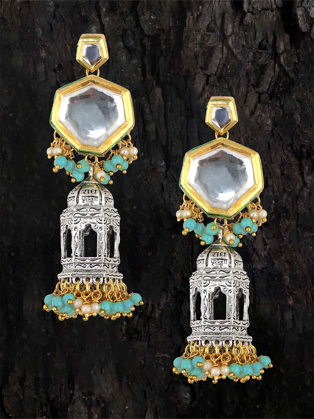 

LUCKY JEWELLERY Silver-Toned & Gold-Toned 18K Gold-Plated Dome Shaped Jhumkas Earrings