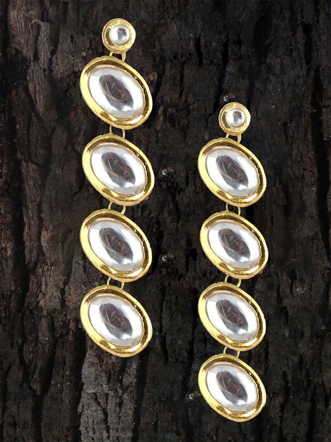 

LUCKY JEWELLERY White & Gold-Toned 18K Gold-Plated Geometric Drop Earrings