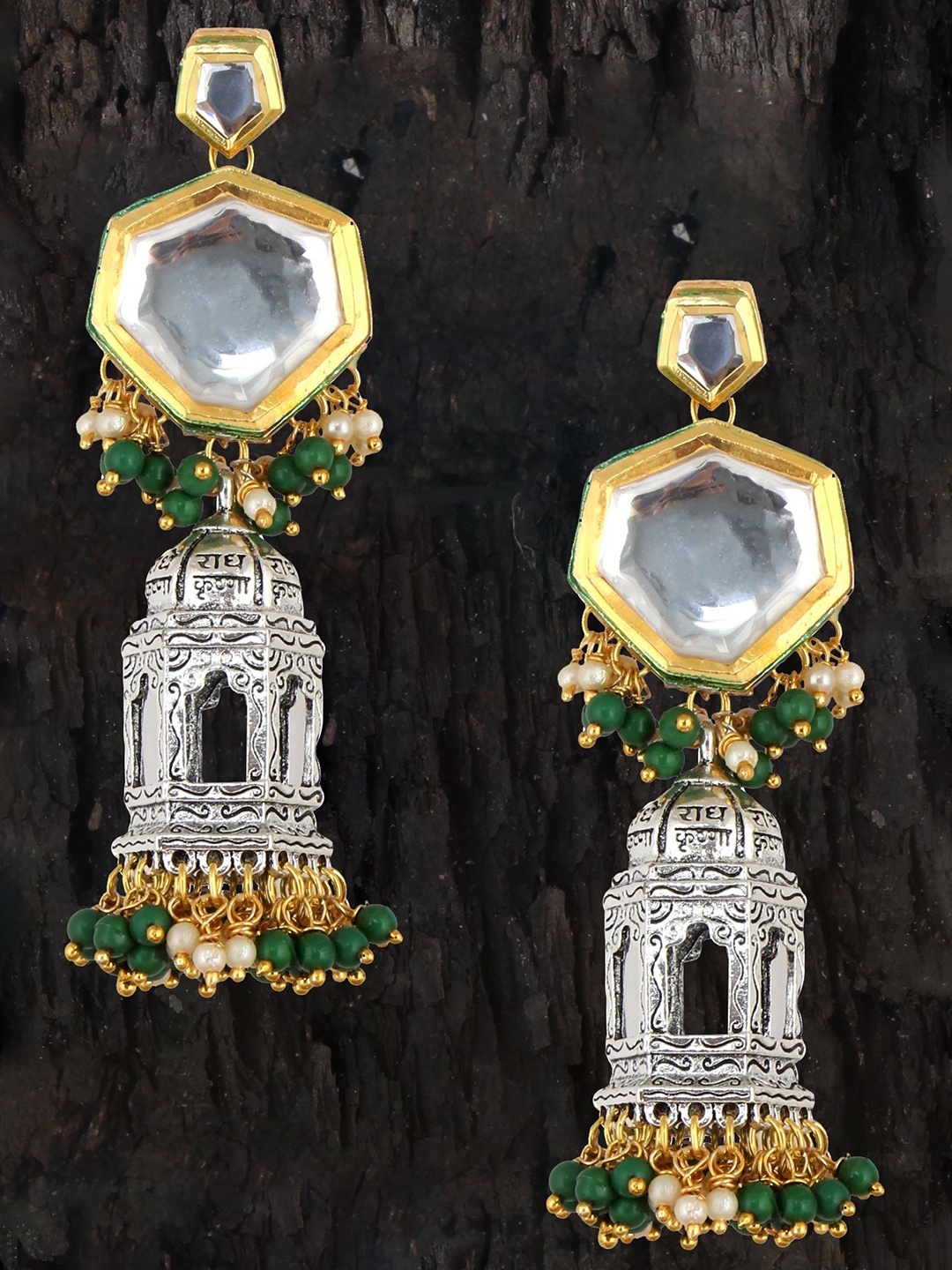 

LUCKY JEWELLERY Silver-Toned & Gold-Toned 18K Gold-Plated Dome Shaped Jhumkas Earrings