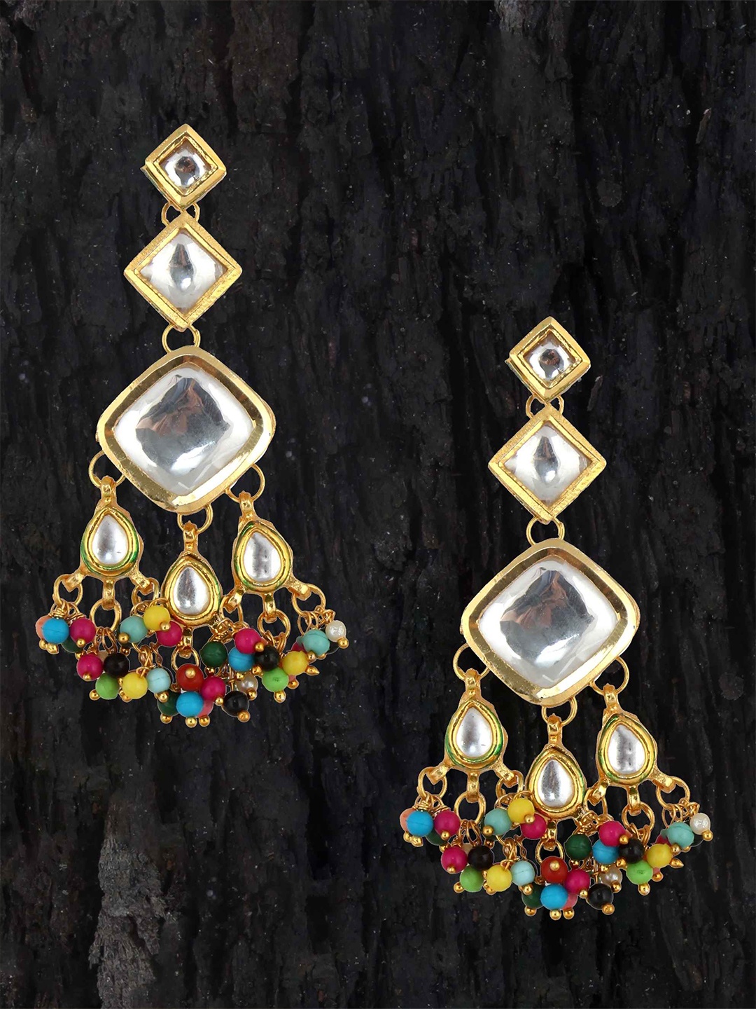 

LUCKY JEWELLERY White & Gold-Toned 18K Gold-Plated Geometric Drop Earrings