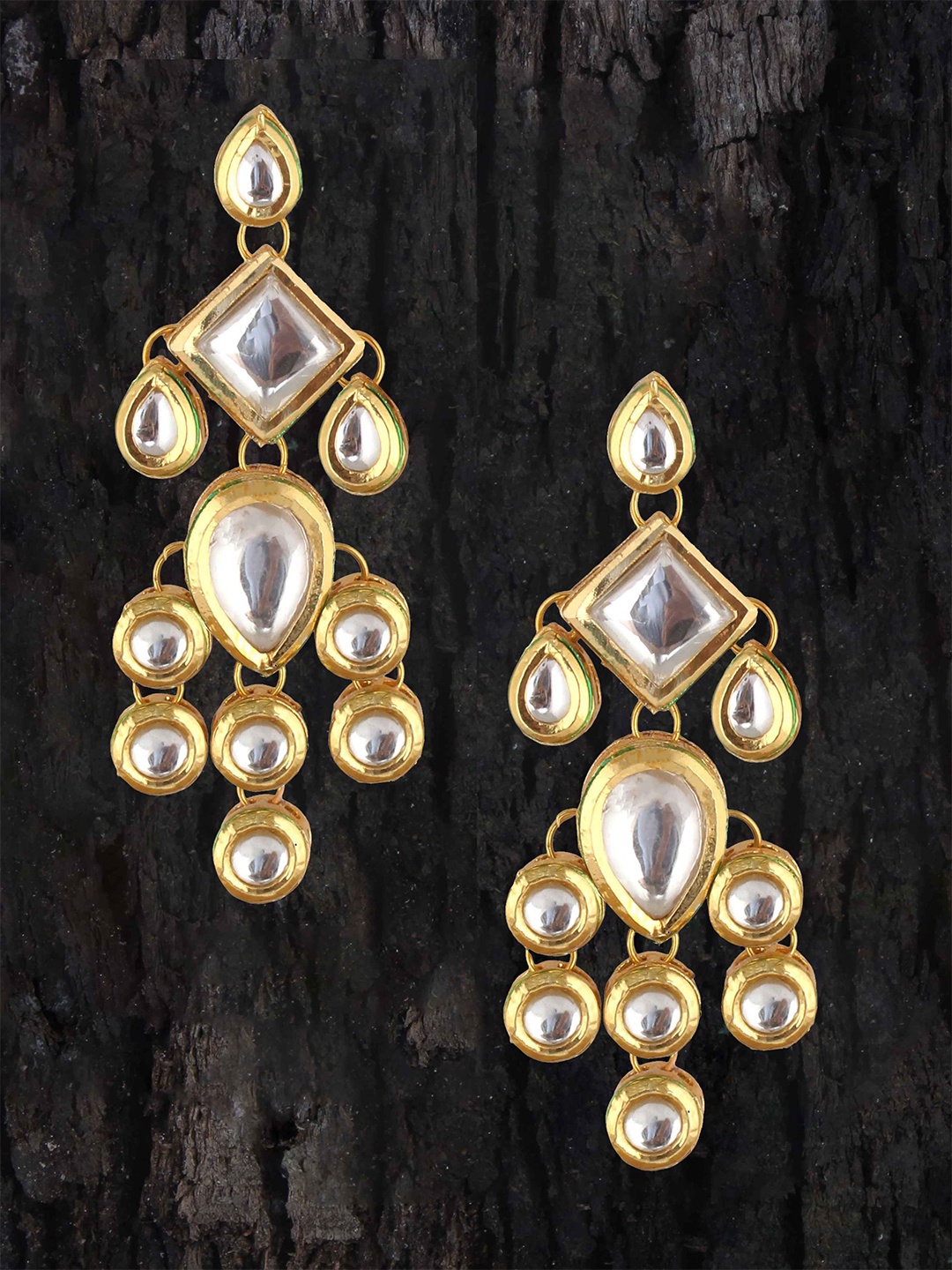 

LUCKY JEWELLERY White & Gold-Toned 18K Gold-Plated Geometric Drop Earrings