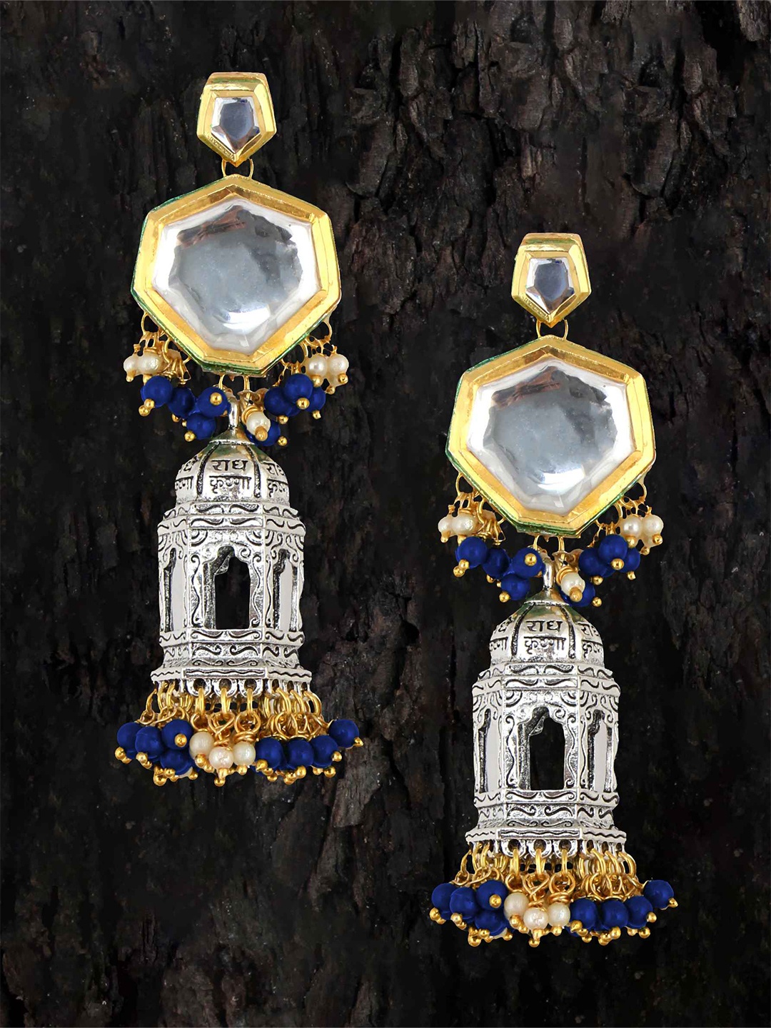 

LUCKY JEWELLERY Silver-Toned & Gold-Toned 18K Gold-Plated Dome Shaped Jhumkas Earrings