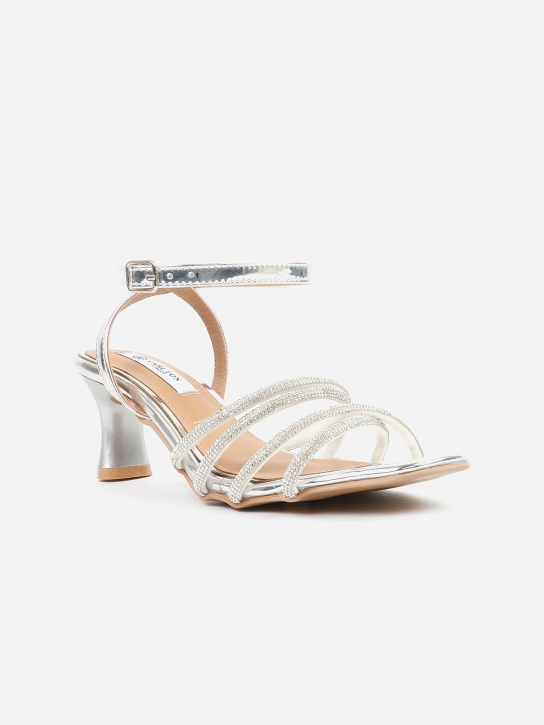 

Carlton London Women Silver-Toned & Beige Embellished Sandals