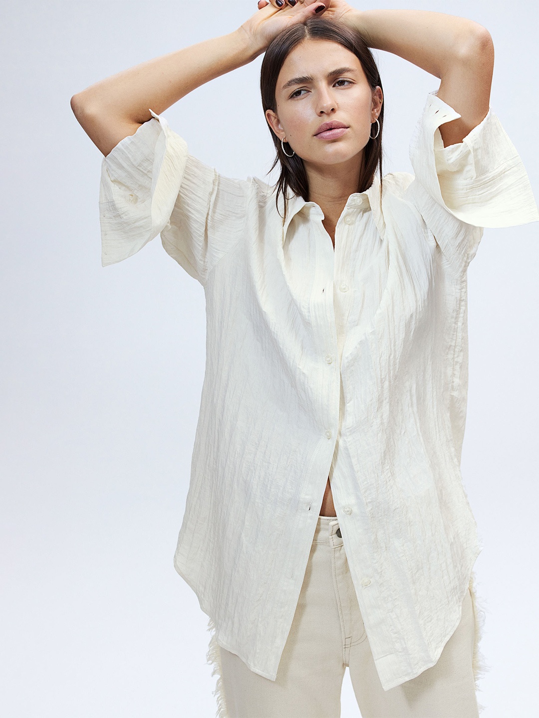 

H&M Crinkled Chiffon Shirt, White