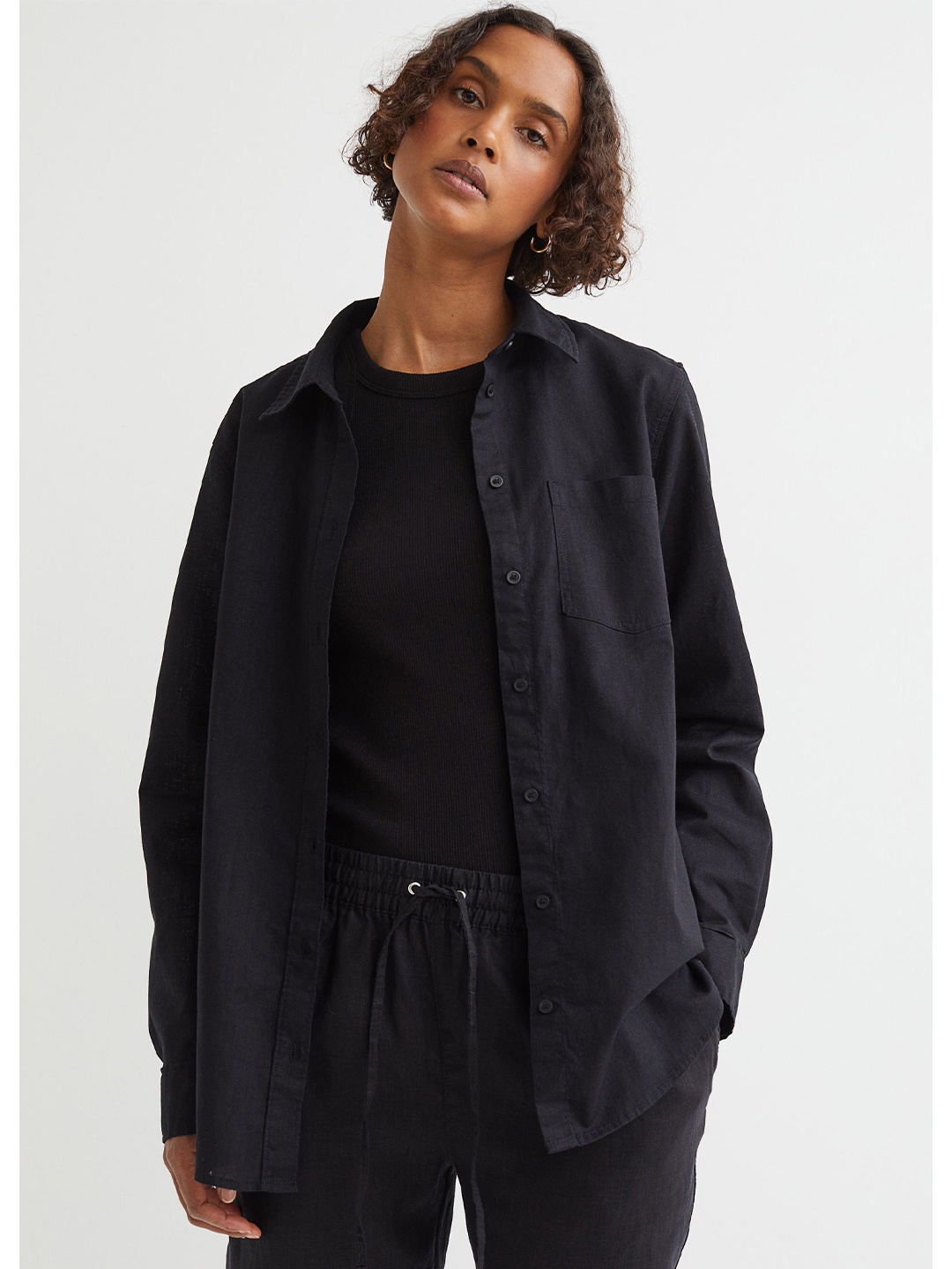 

H&M Linen-Blend Shirt, Black