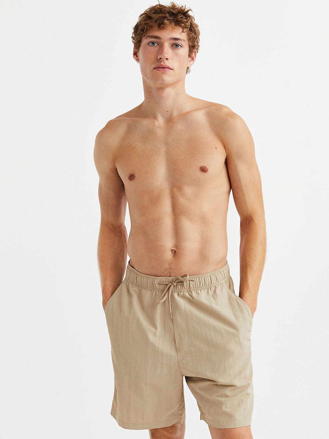 

H&M Men Relaxed Fit Nylon Shorts, Beige