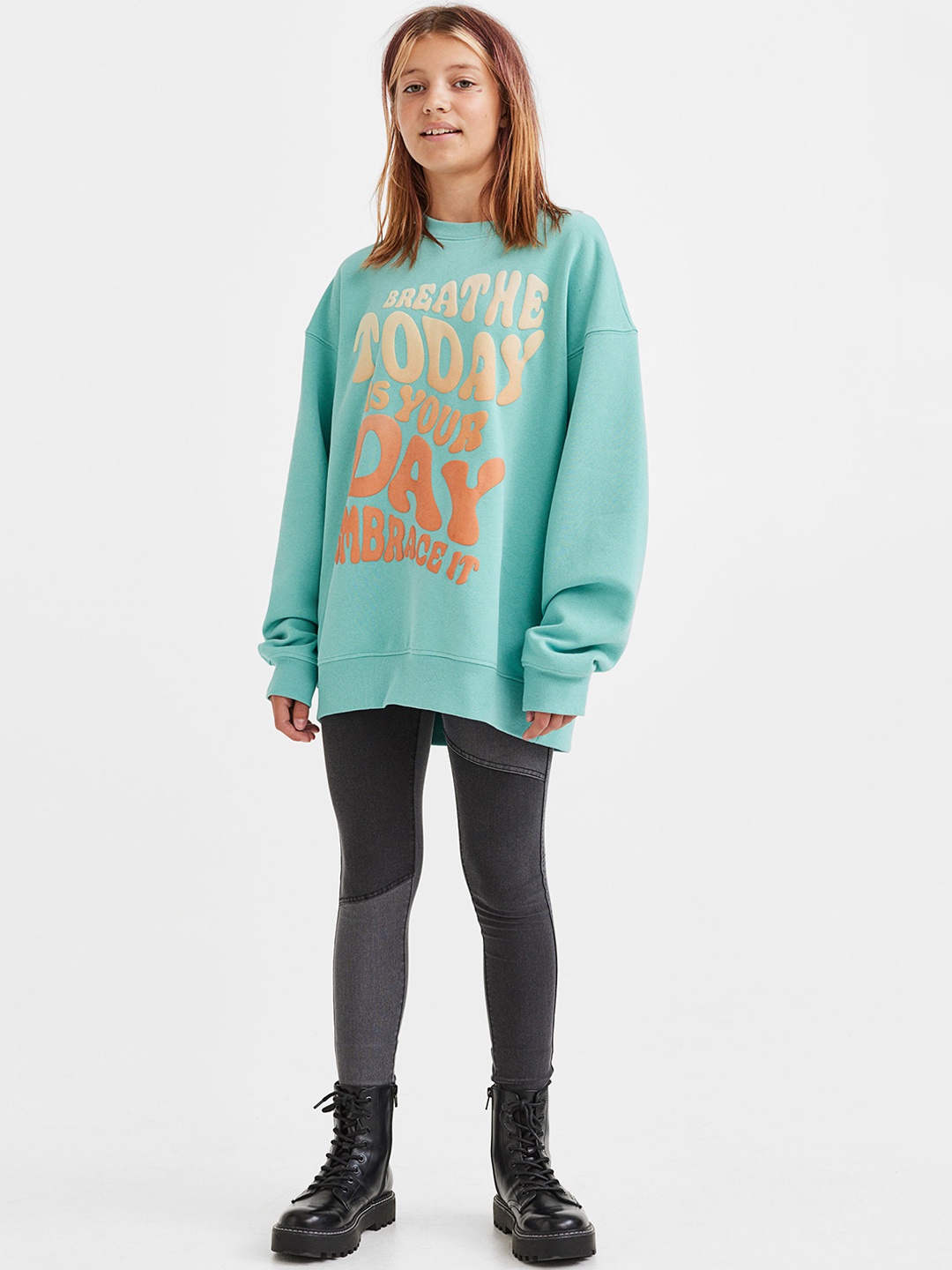 H&M Girls Grey Color Blocked Treggings