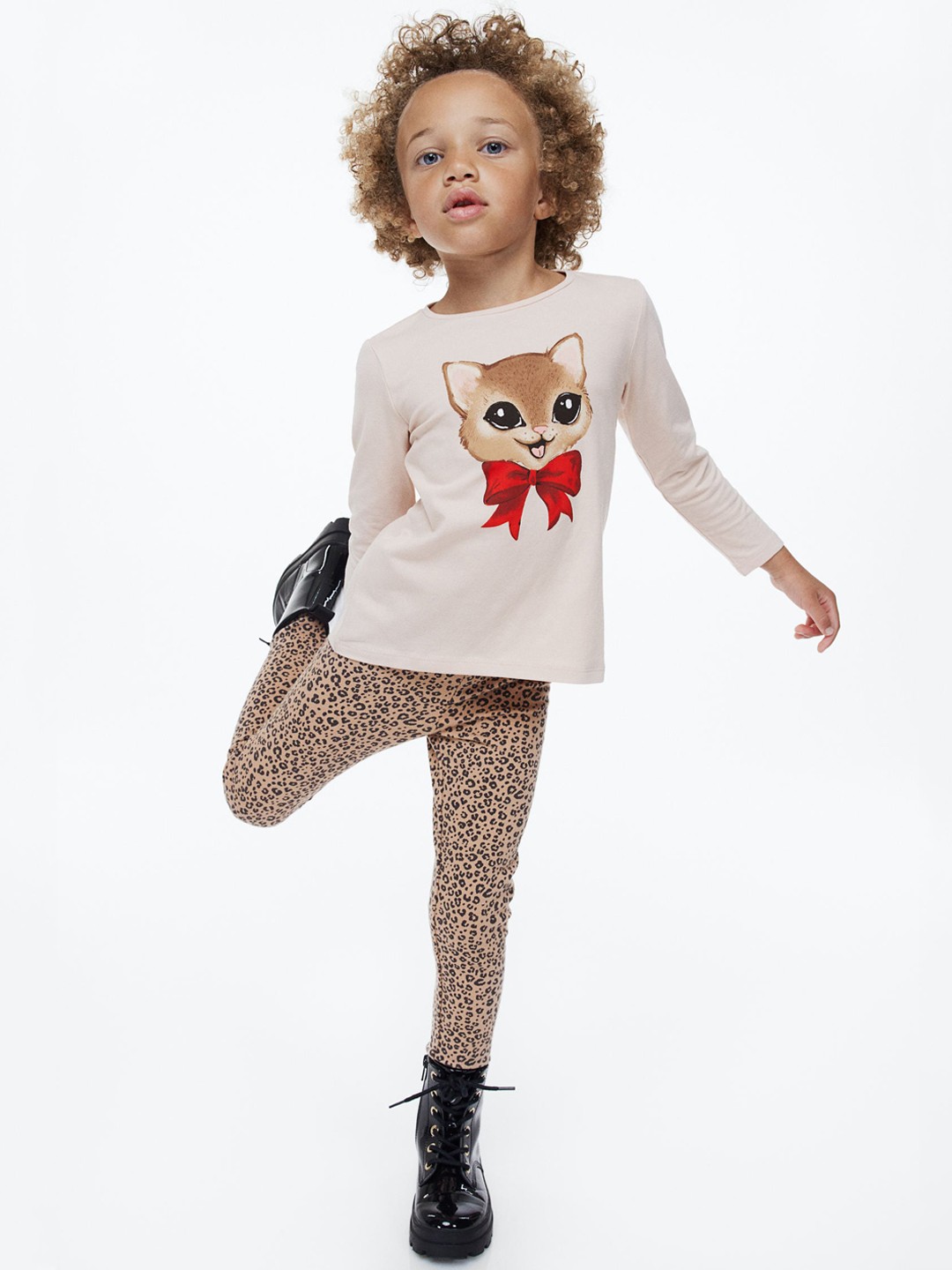 

H&M Girls Brushed-Inside Leggings, Beige
