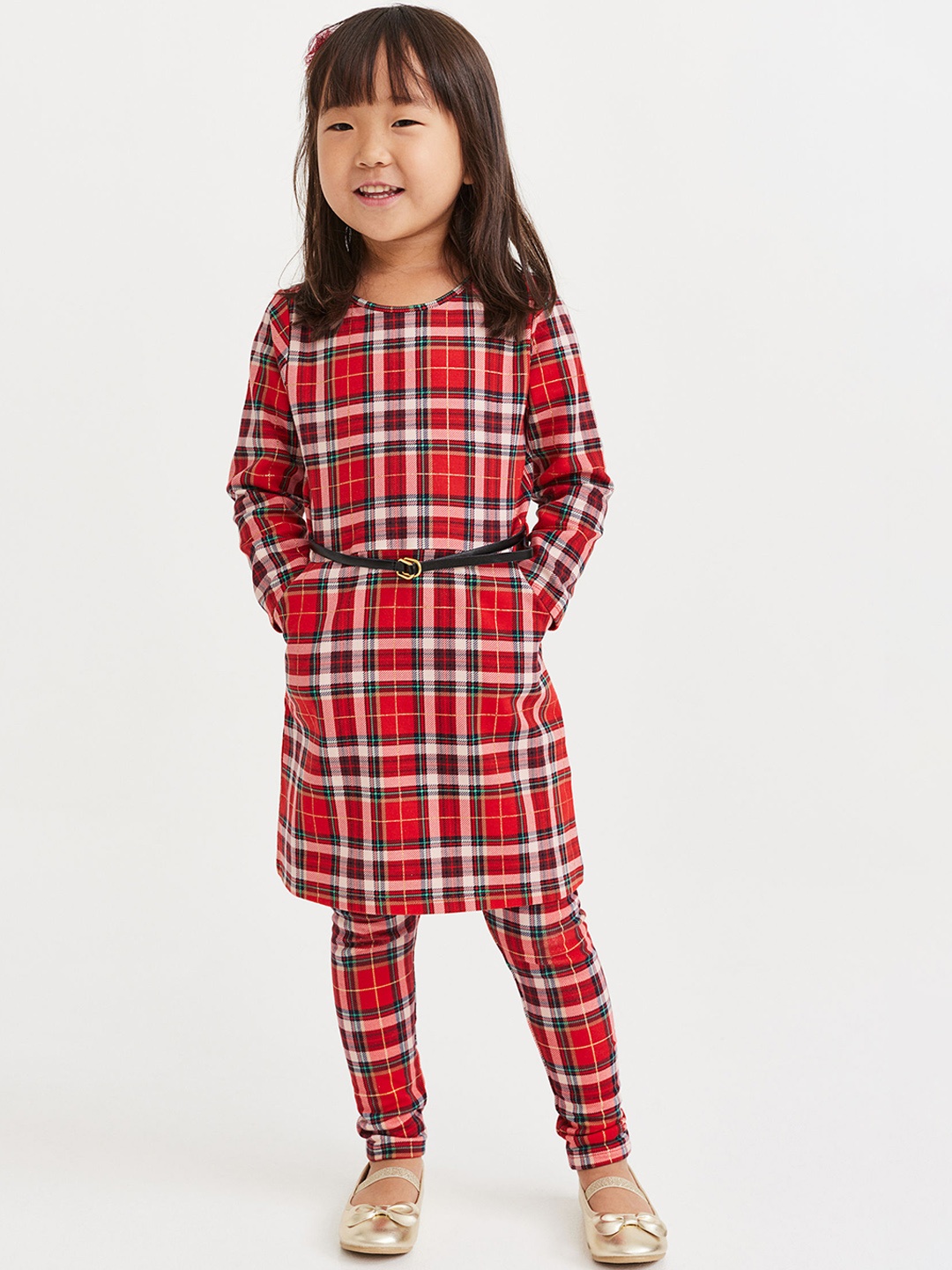 

H&M Girls Brushed-Inside Leggings, Red