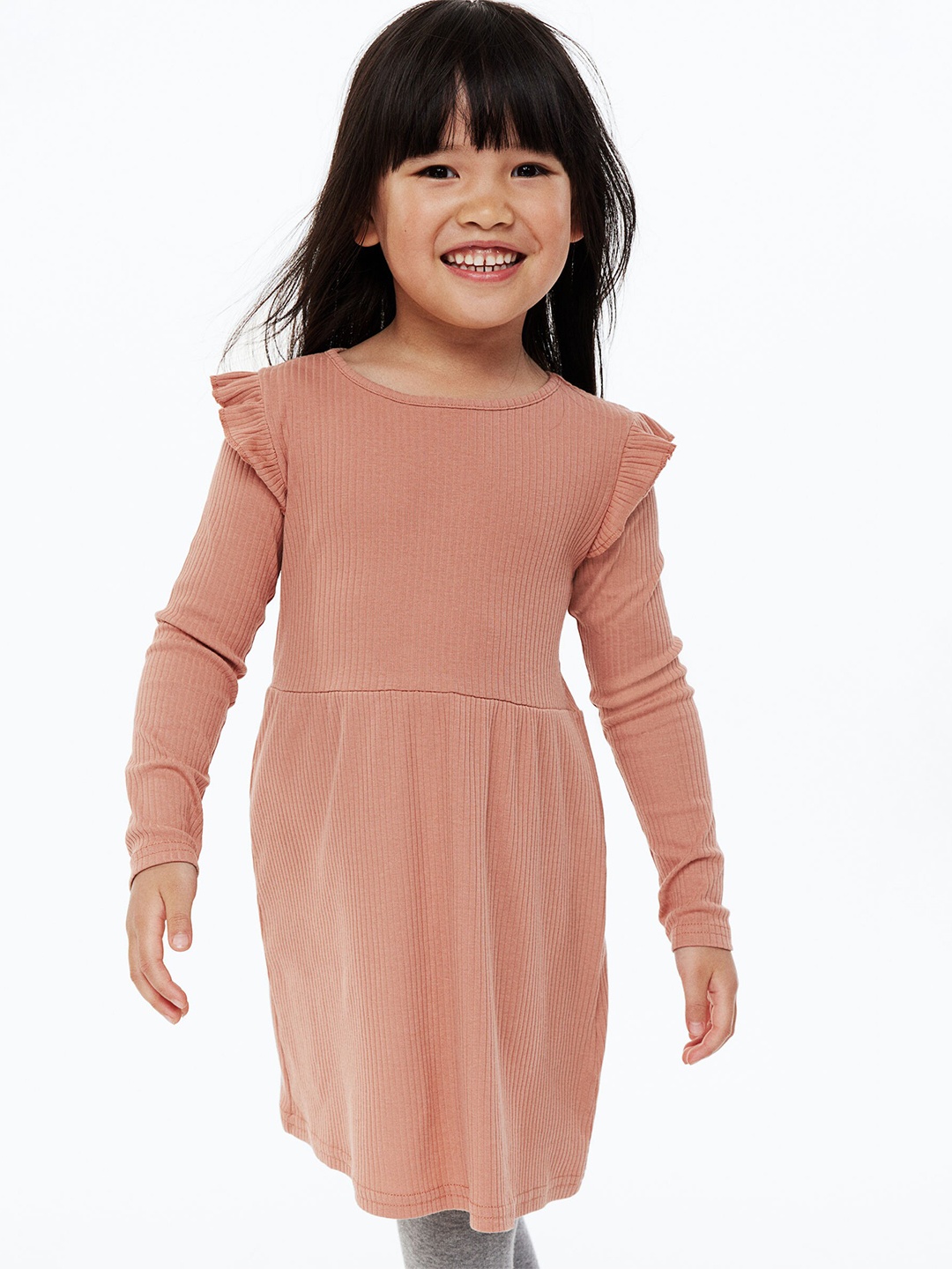 

H&M Girls Ribbed Jersey Dress, Orange