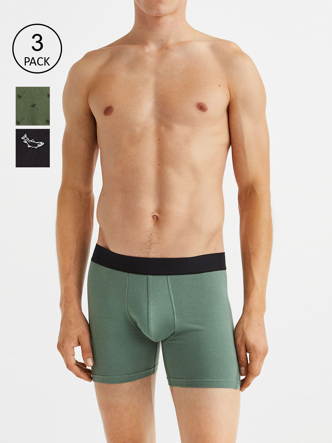 

H&M Men 3-Pack Mid Cotton Trunks, Black